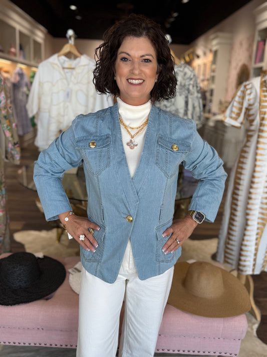 Boho Chic Gold Button Denim Jacket