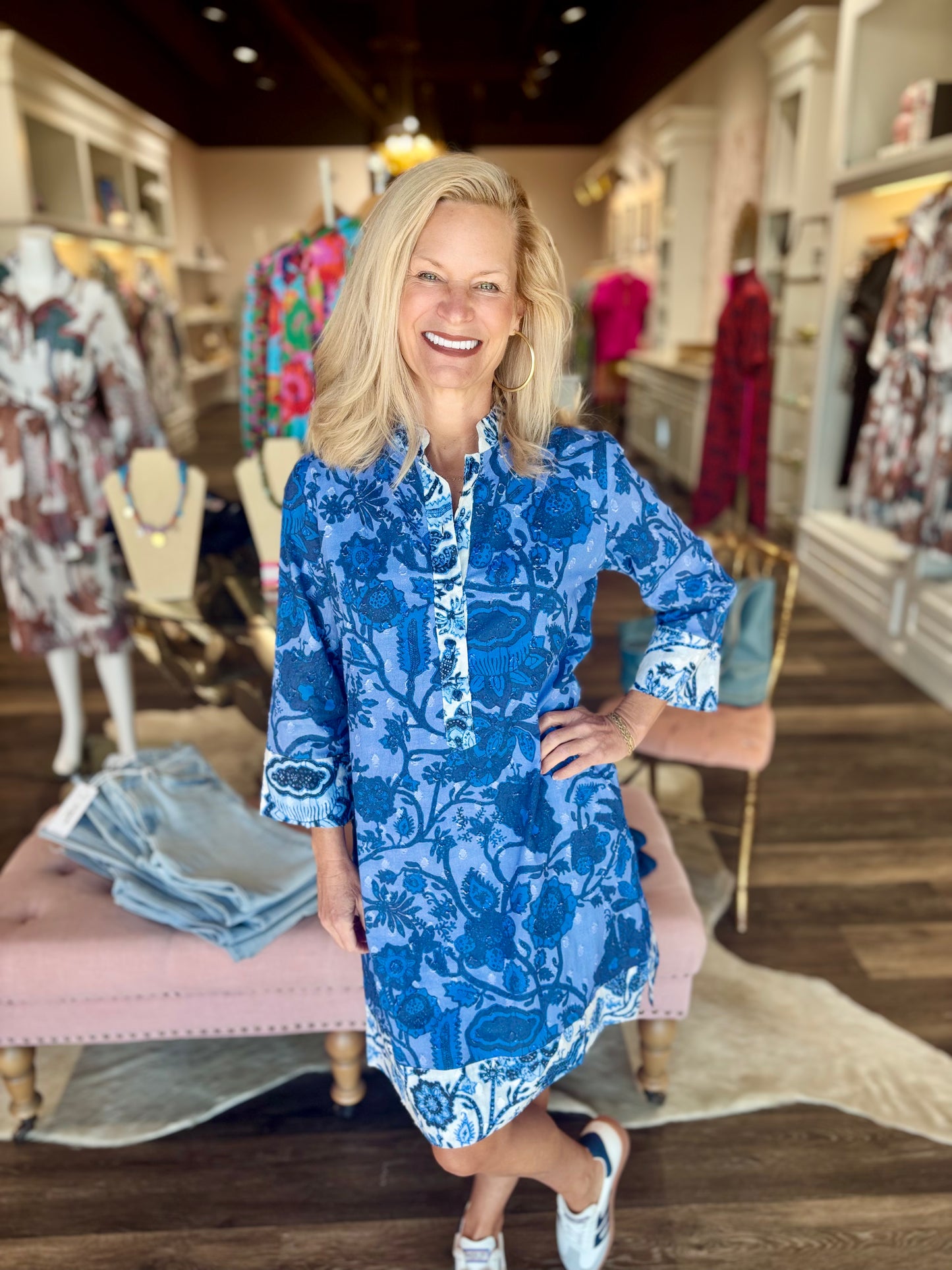 La Plage Simmons Tunic Dress Katu Floral Peri/blues