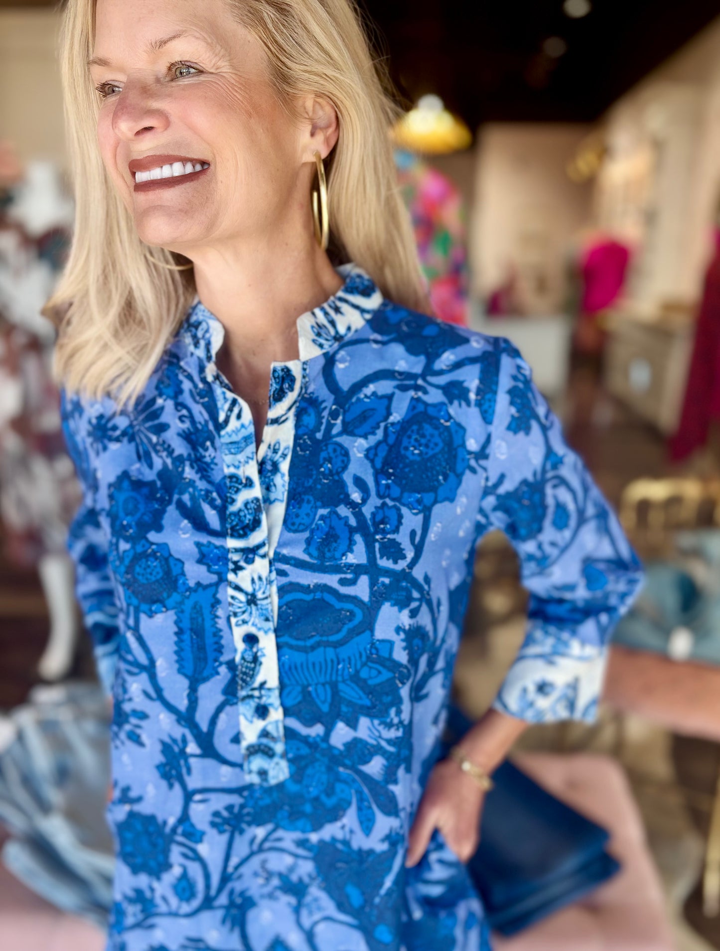 La Plage Simmons Tunic Dress Katu Floral Peri/blues