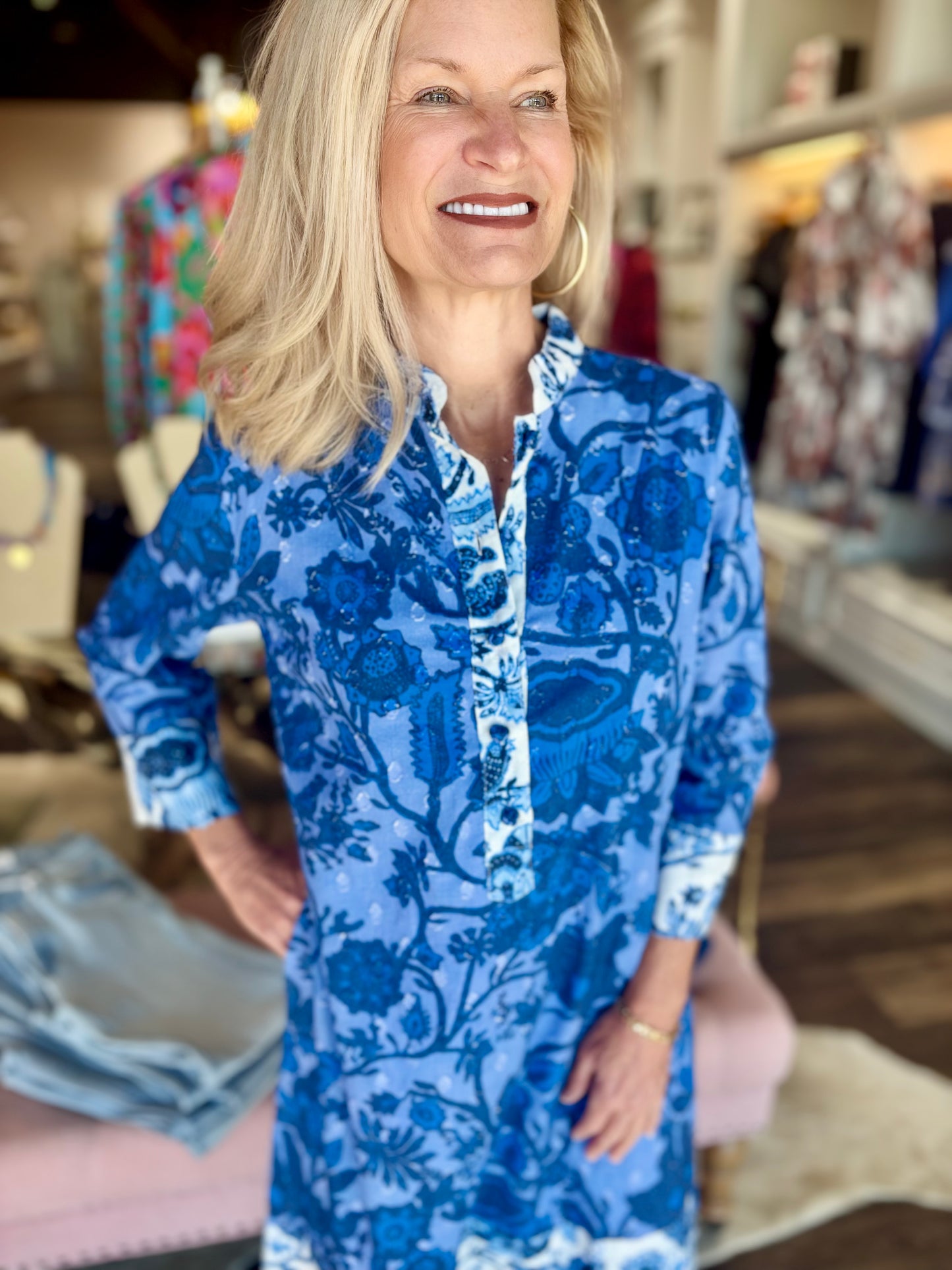 La Plage Simmons Tunic Dress Katu Floral Peri/blues