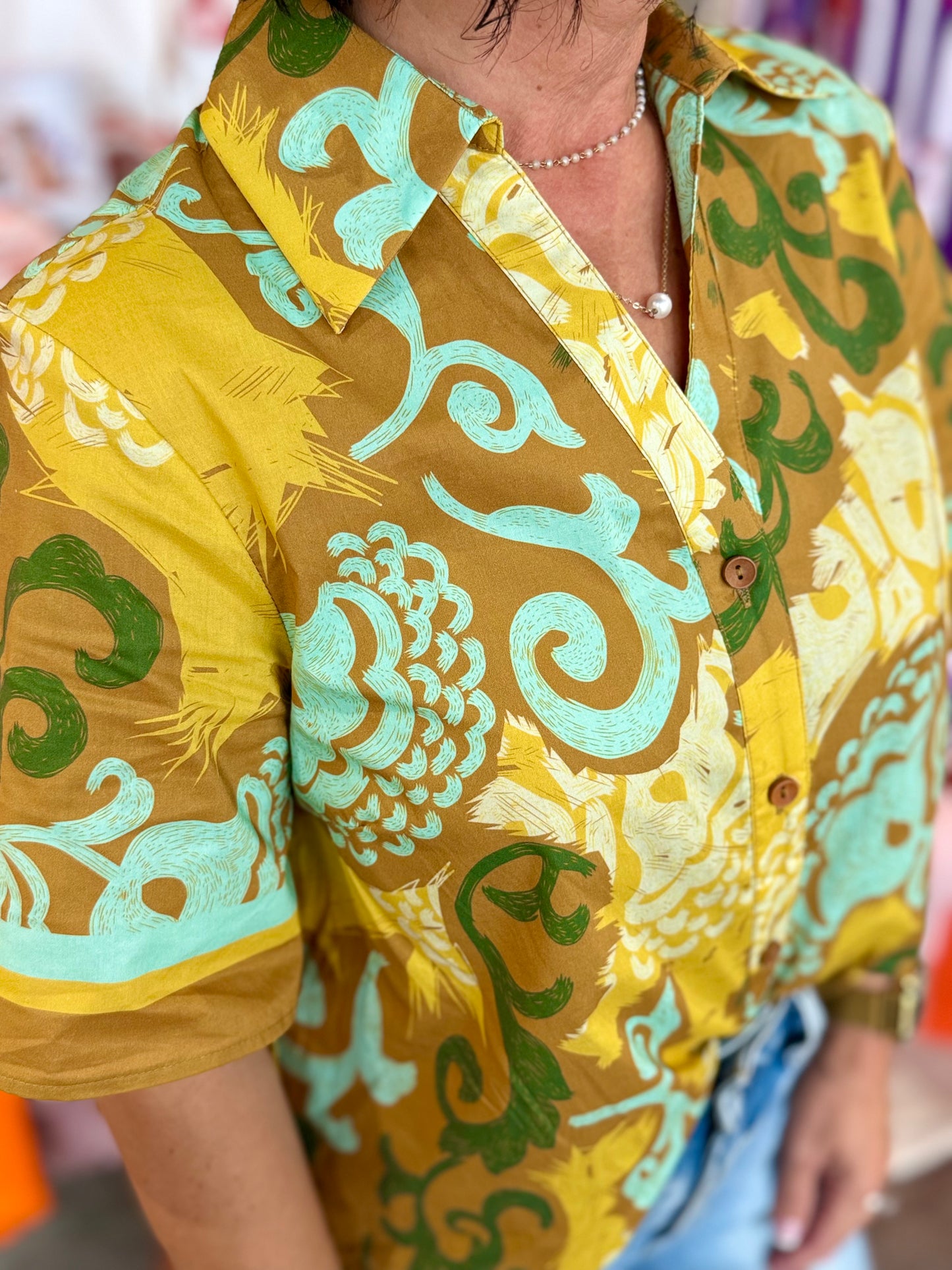 Joy Joy Back Smock Blouse Saffron Scroll