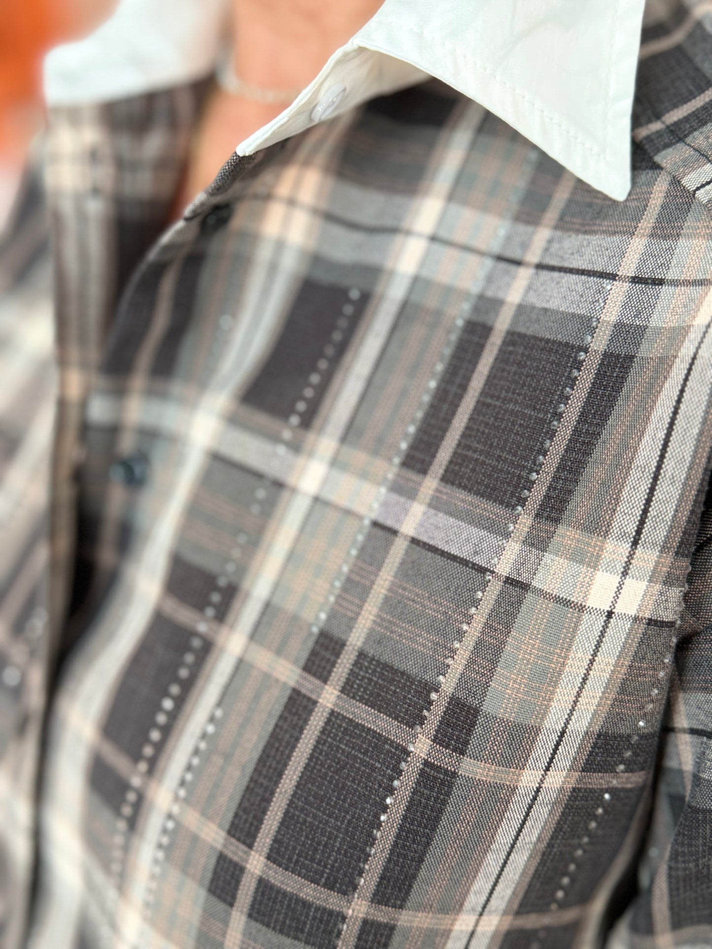 Esqualo Mocha Muse Plaid Top