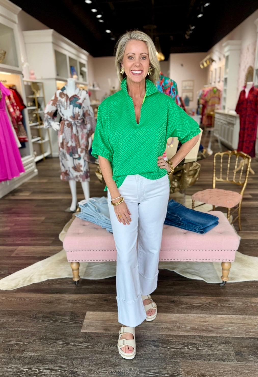Emily McCarthy Poppy Top Fairway Green Monogram