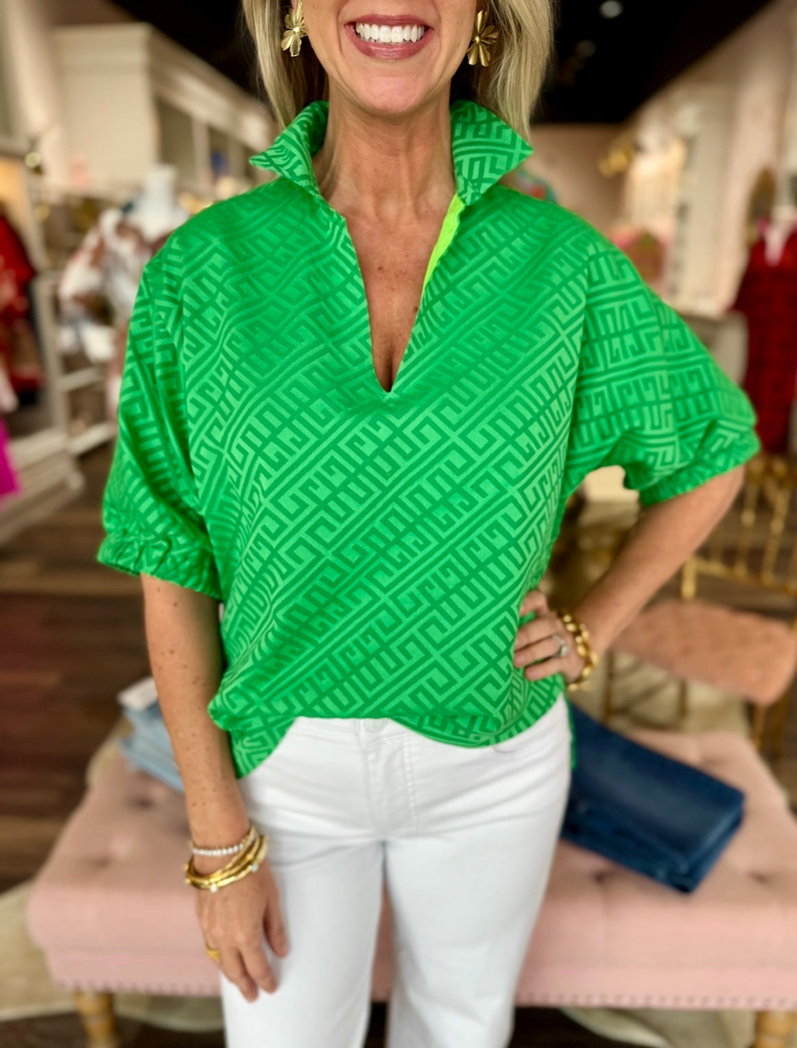 Emily McCarthy Poppy Top Fairway Green Monogram