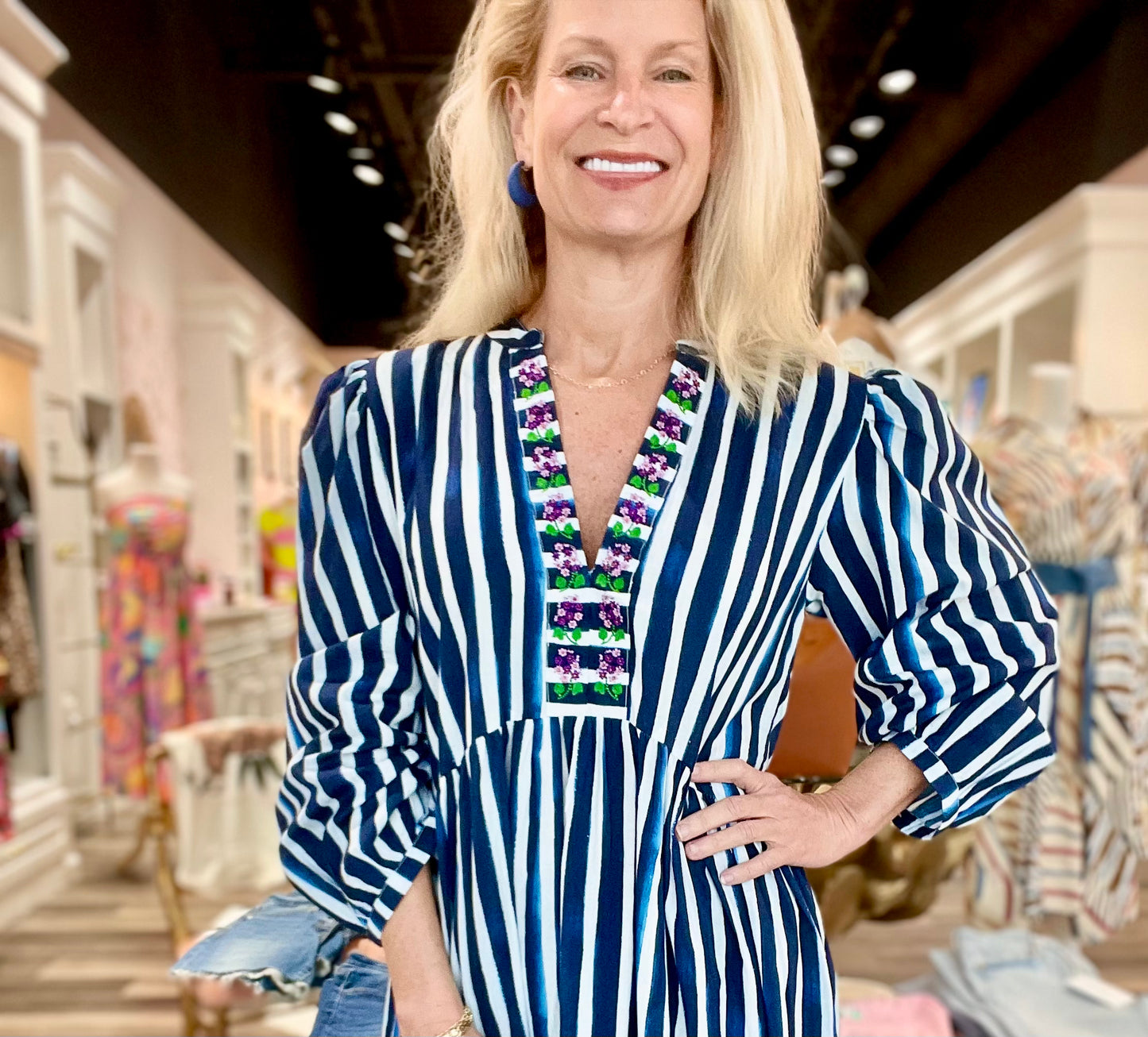 Bindu Lucy Dress Blue Stripes