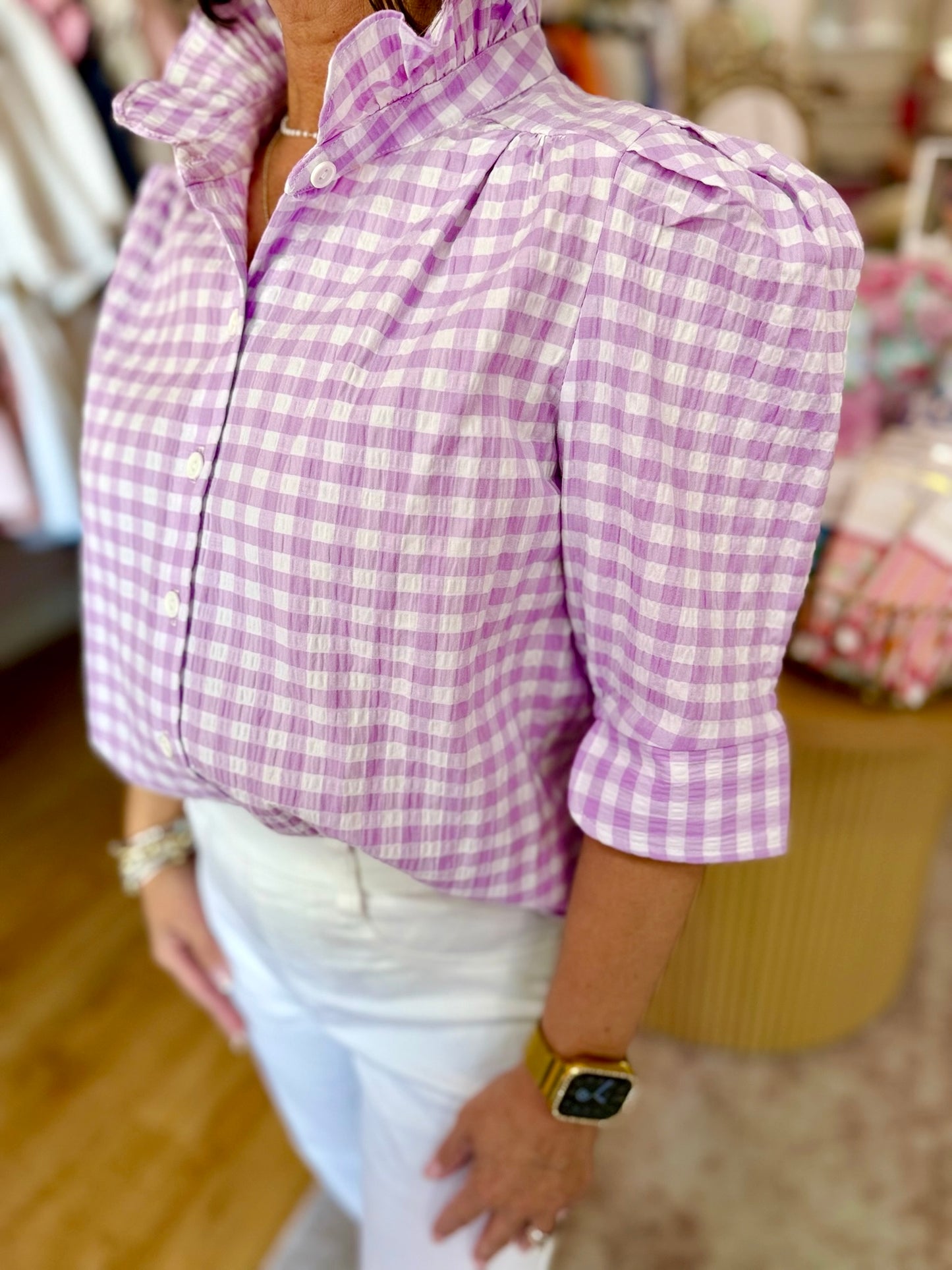 Jodie Violetta Seer Gingham Top