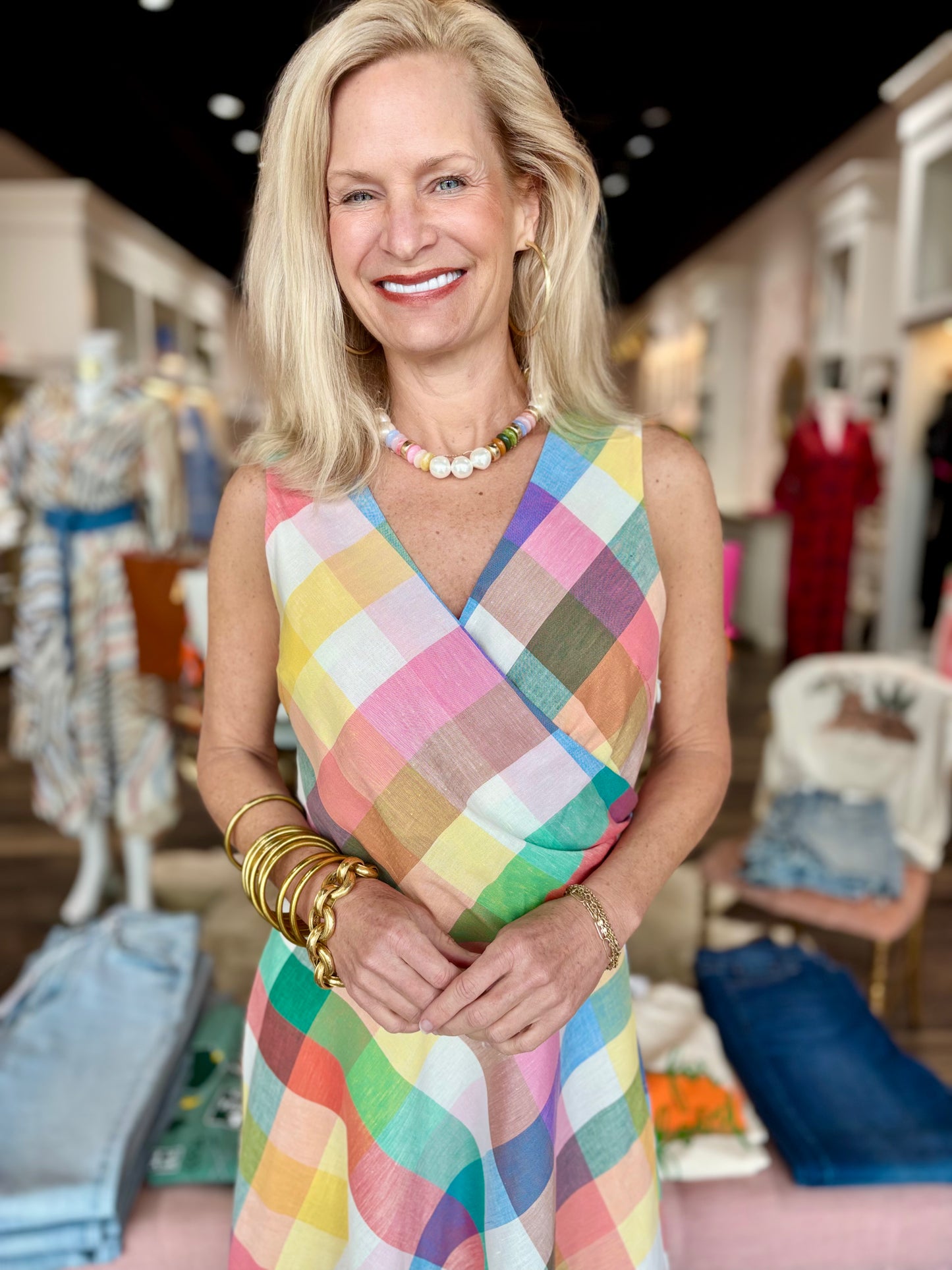 Jude Connally Easton Stretch Linen Cotton Plaid Multi