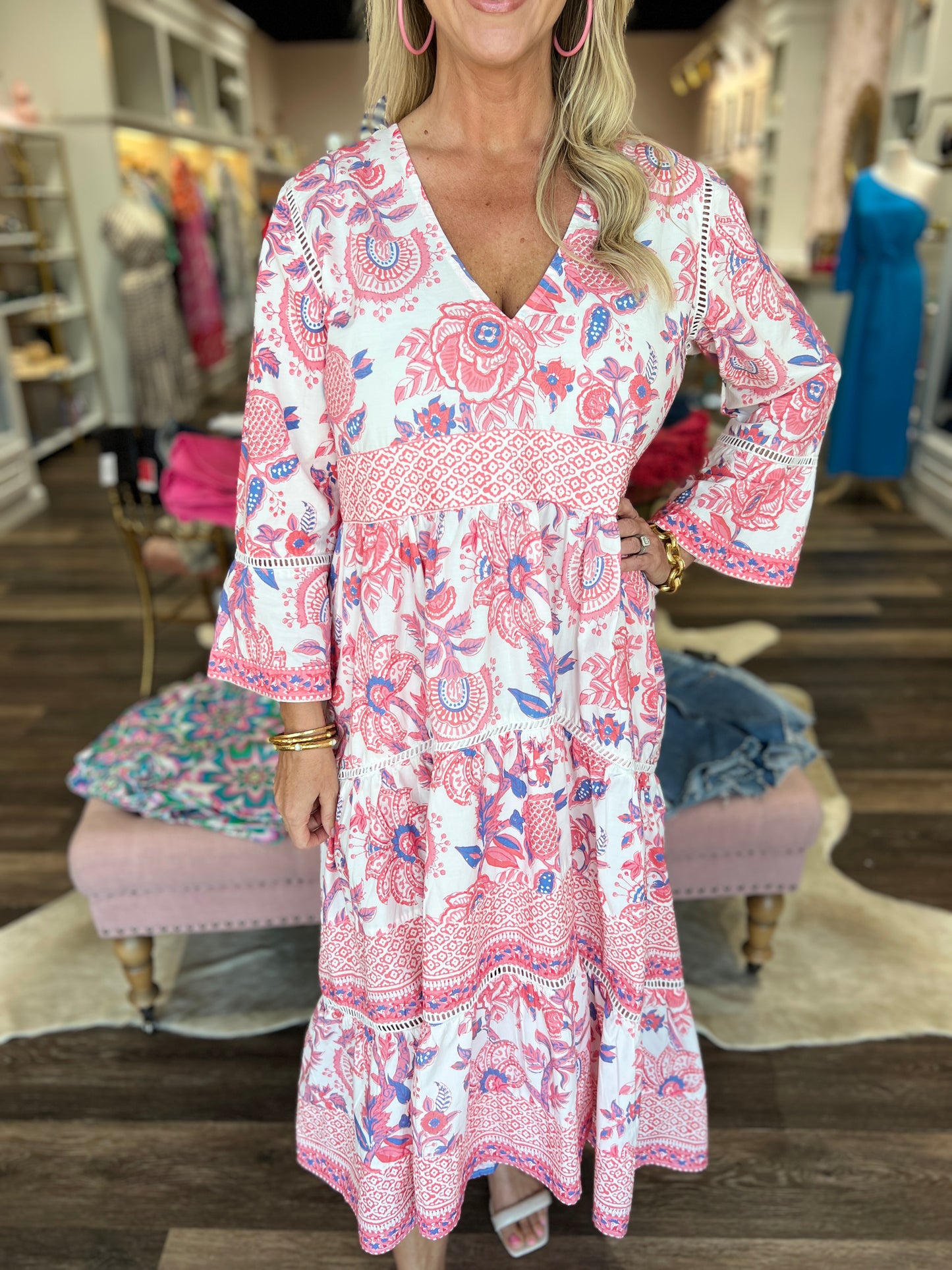 La Plage Water Mill Dress White/ Coral/ Periwinkle