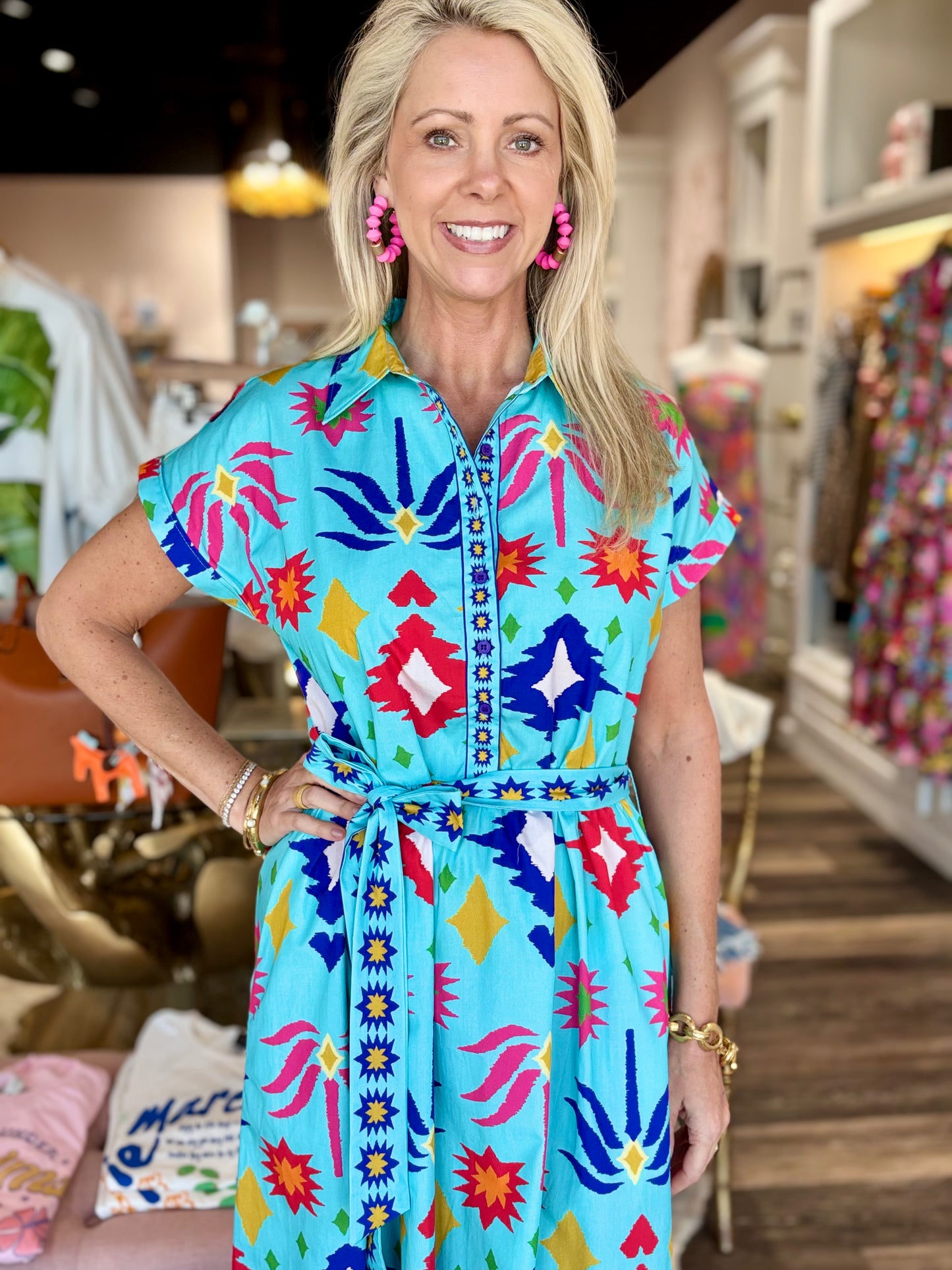 Maude Vivante Rylie Dress Aqua Ikat