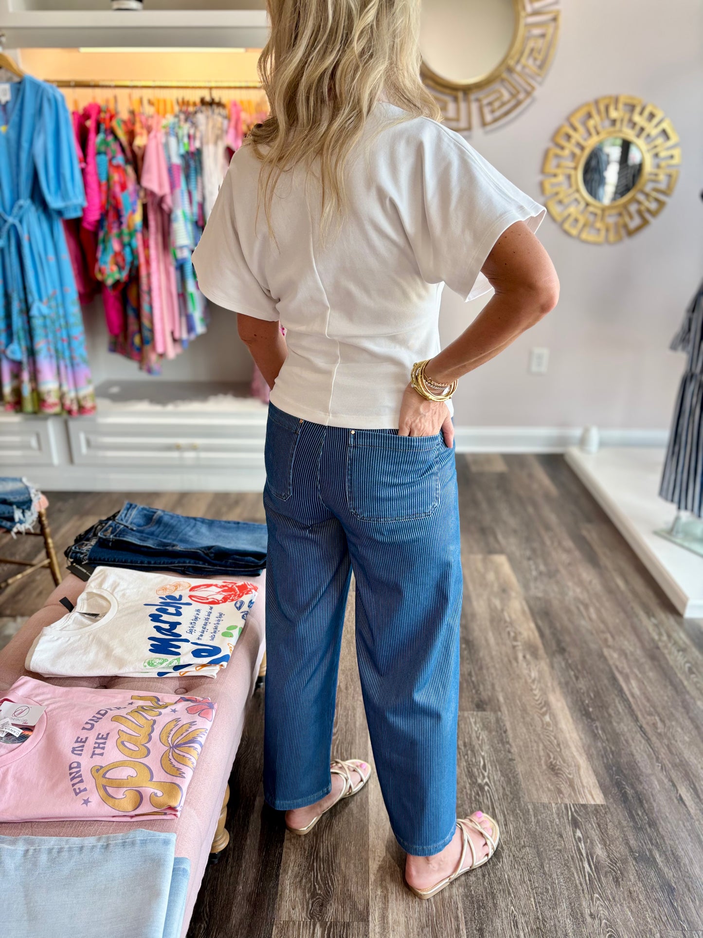 Lysse Erin Wide Leg Denim Mid Wash Sheen