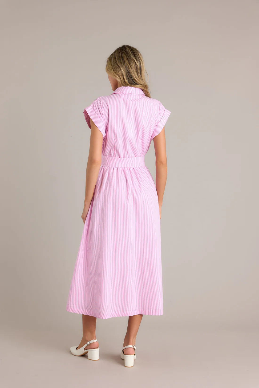 Prosperina Pink Striped Gia Midi Dress