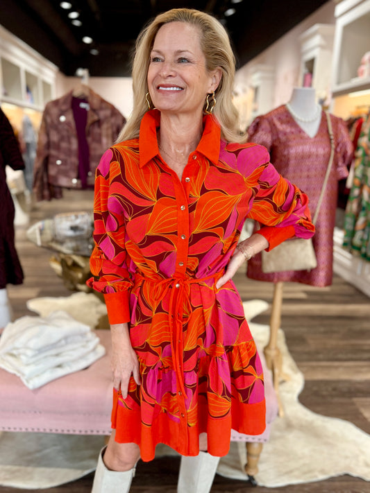 Maya Long Sleeve Dress Glow Over Fire