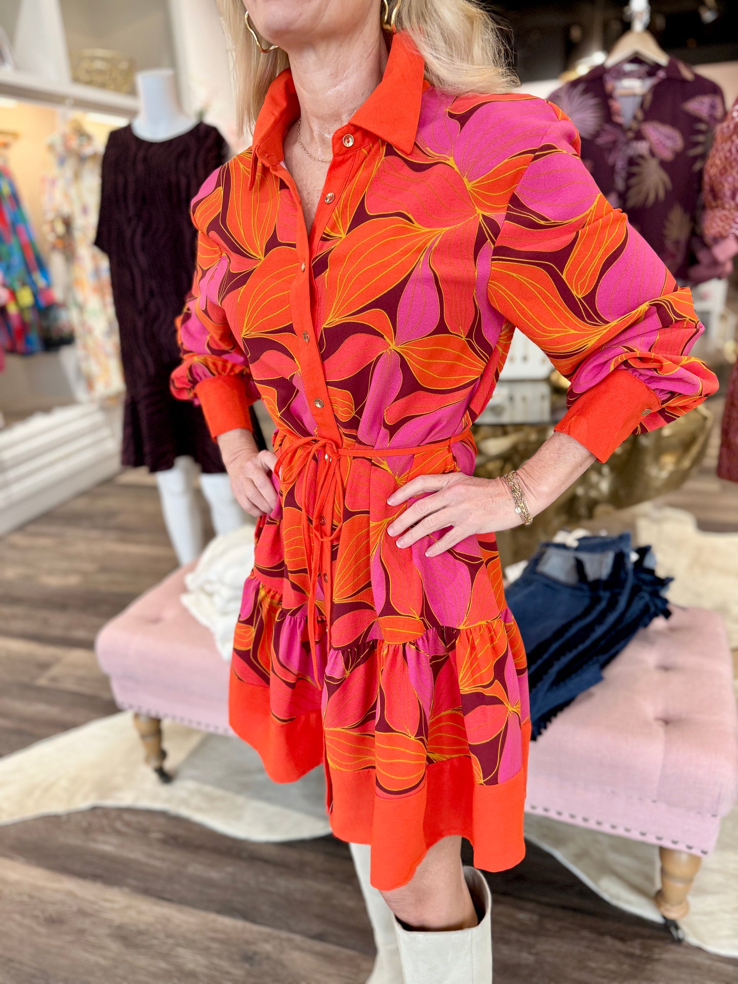 Maya Long Sleeve Dress Glow Over Fire