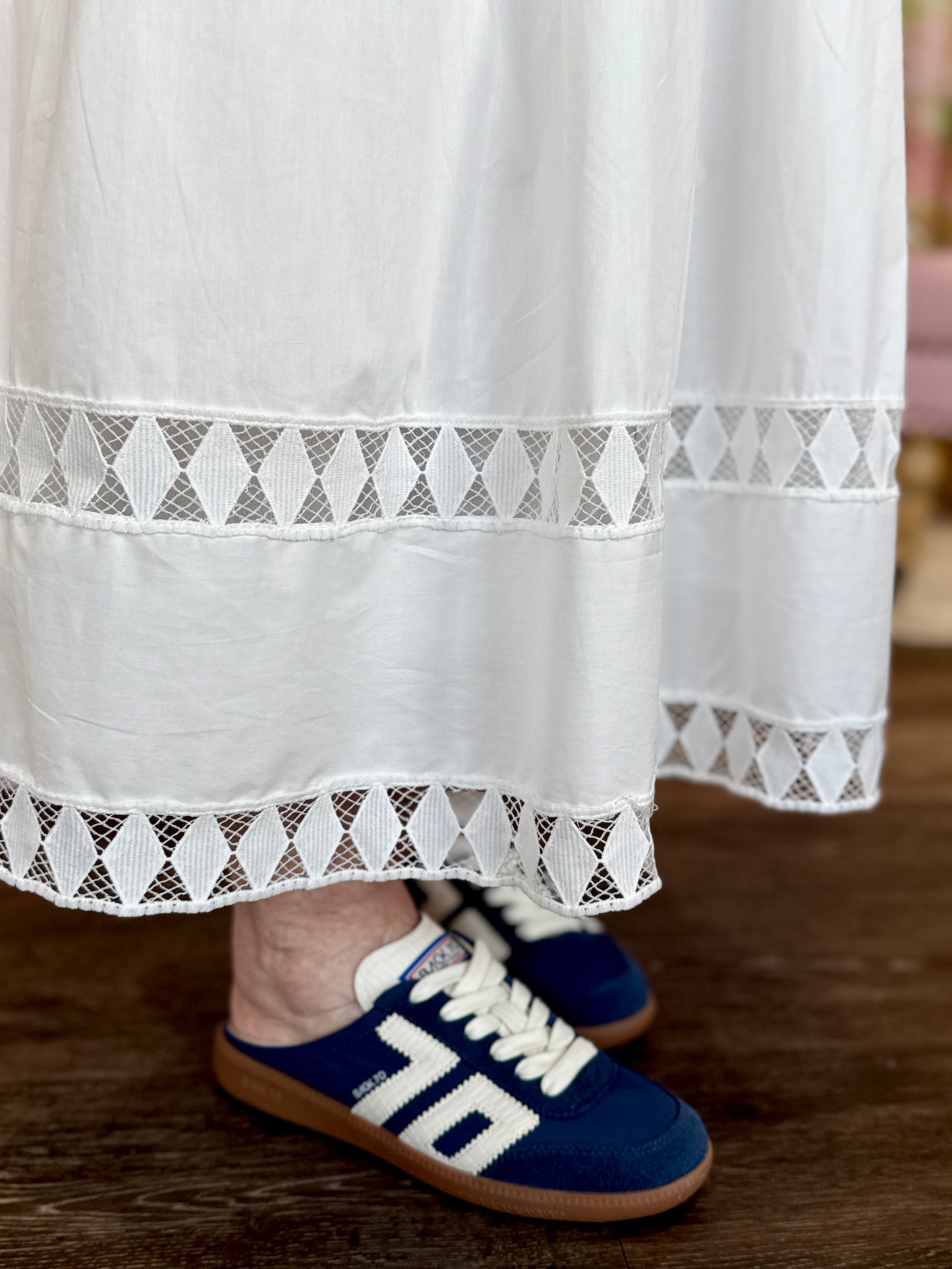 THML Ruffled Sleeves V-Neck Tiered Midi Dress White