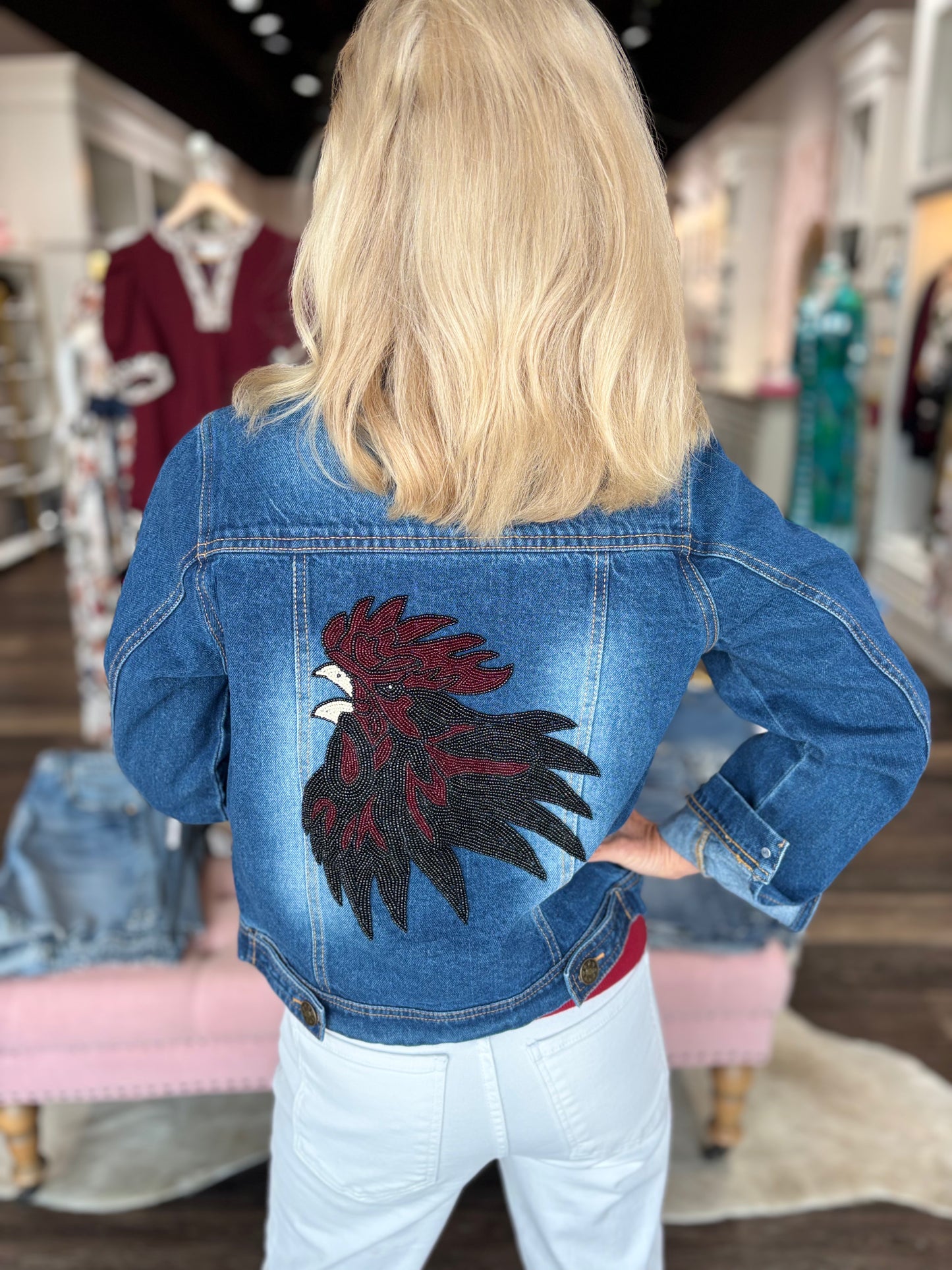 Beaded Denim Jacket Gamecocks