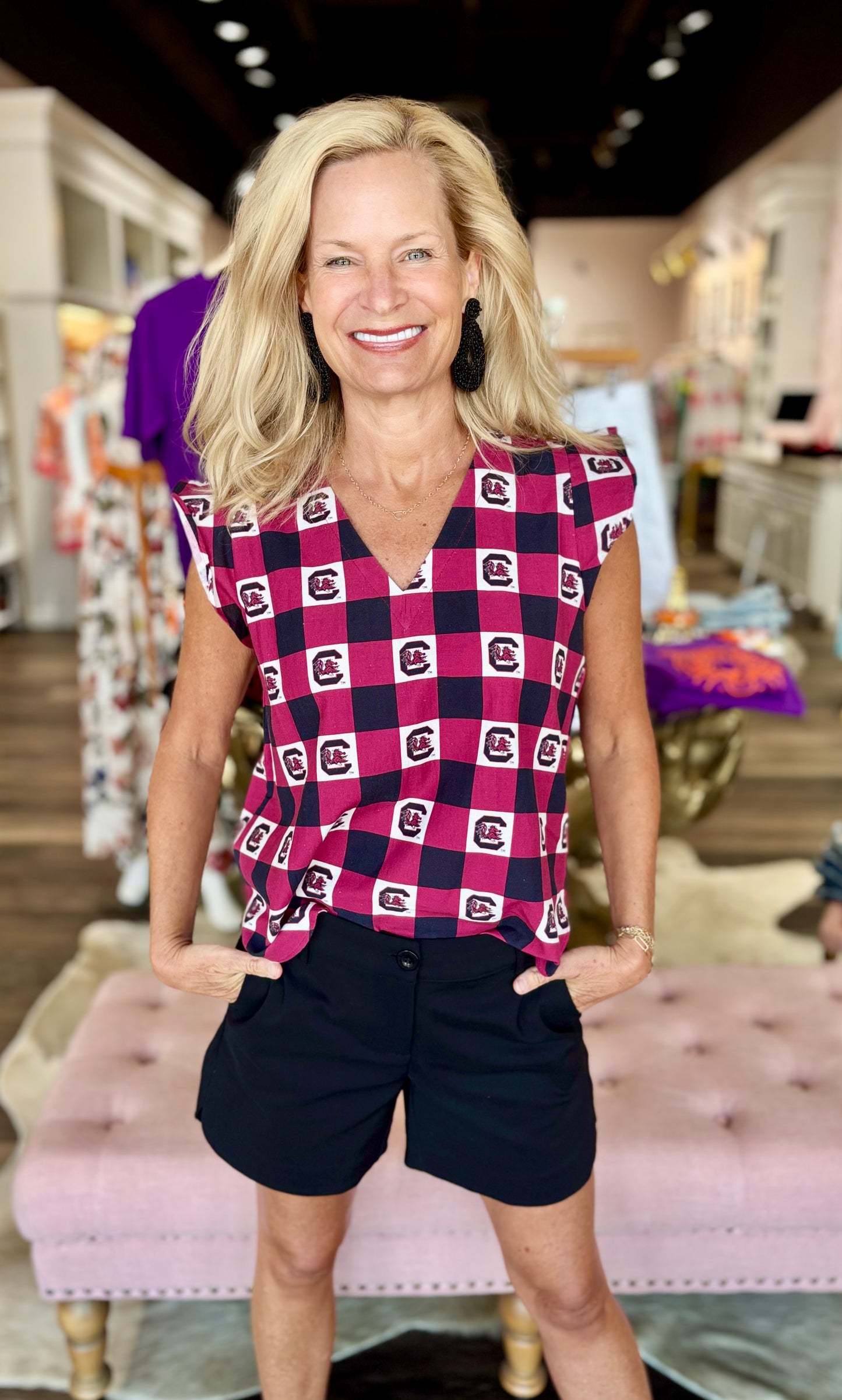 The Go Gingham Ruffle Tank South Carolina