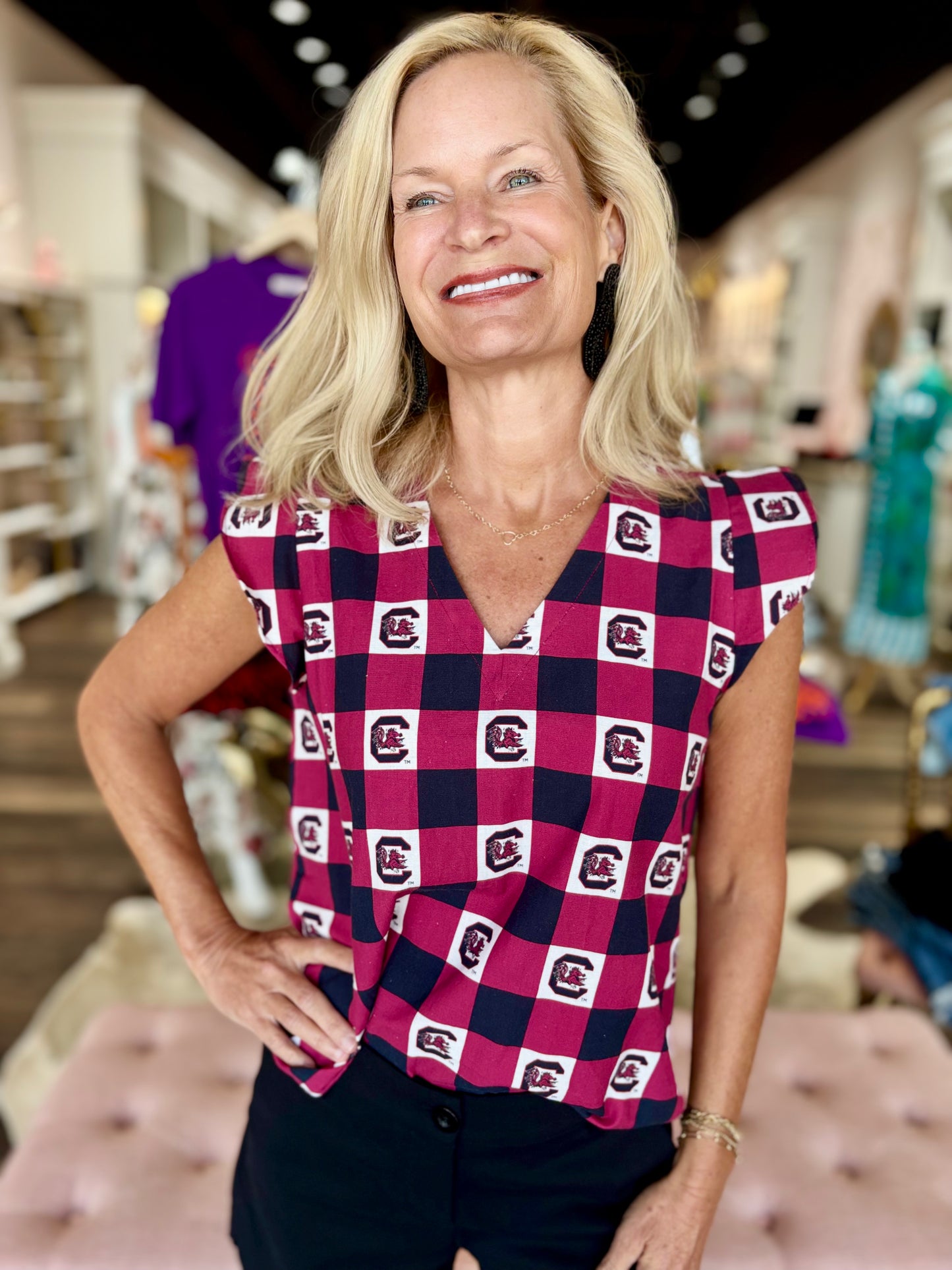 The Go Gingham Ruffle Tank South Carolina