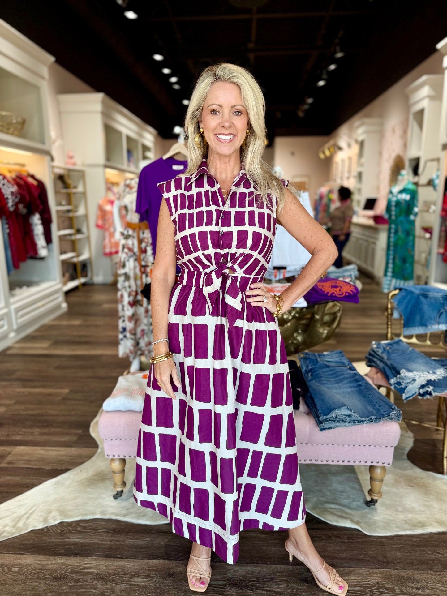 Brick Pattern Midi Dress Purple