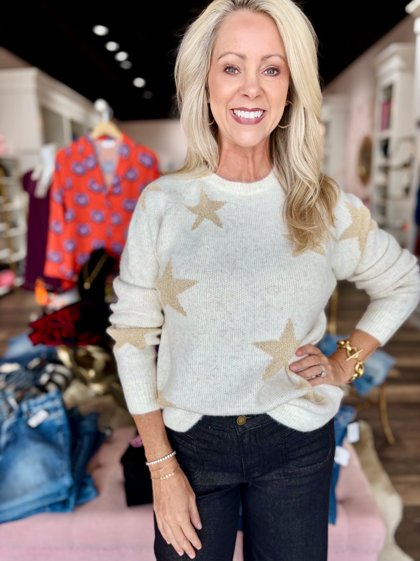 Charlie B Star Jacquard Lurex Sweater - Stars
