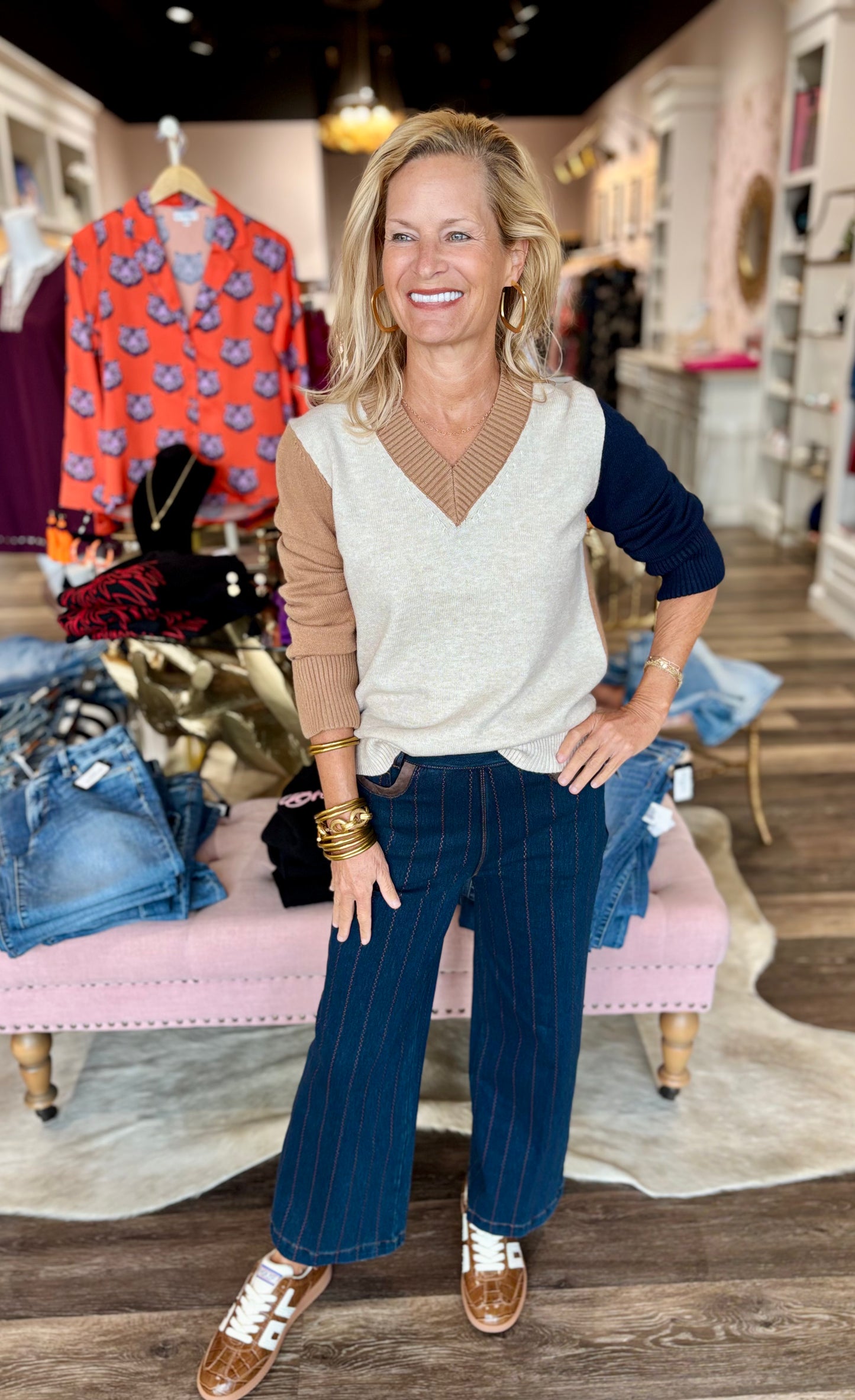 Charlie B Charlie B Colorblock V-Neck Sweater