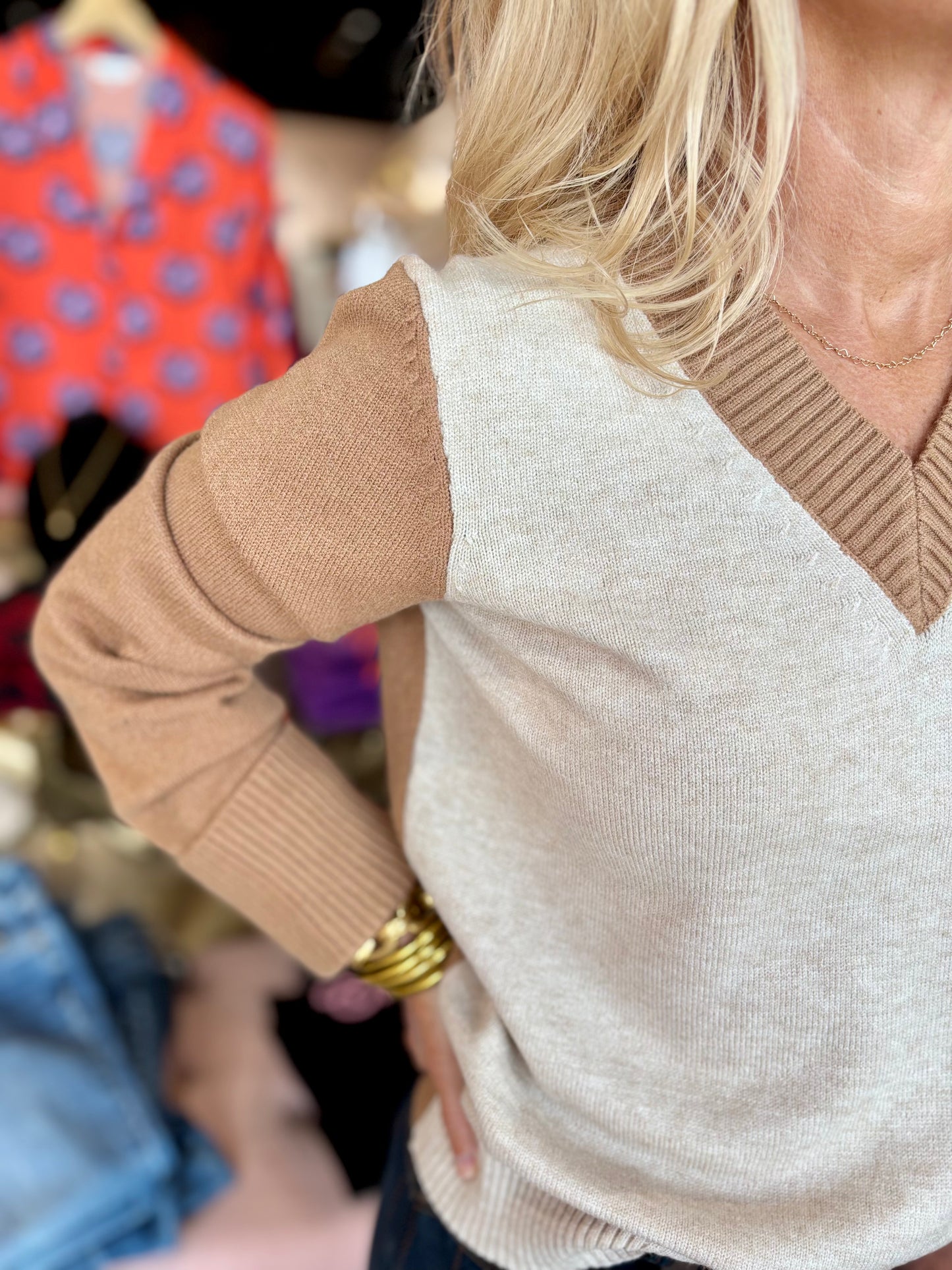 Charlie B Charlie B Colorblock V-Neck Sweater