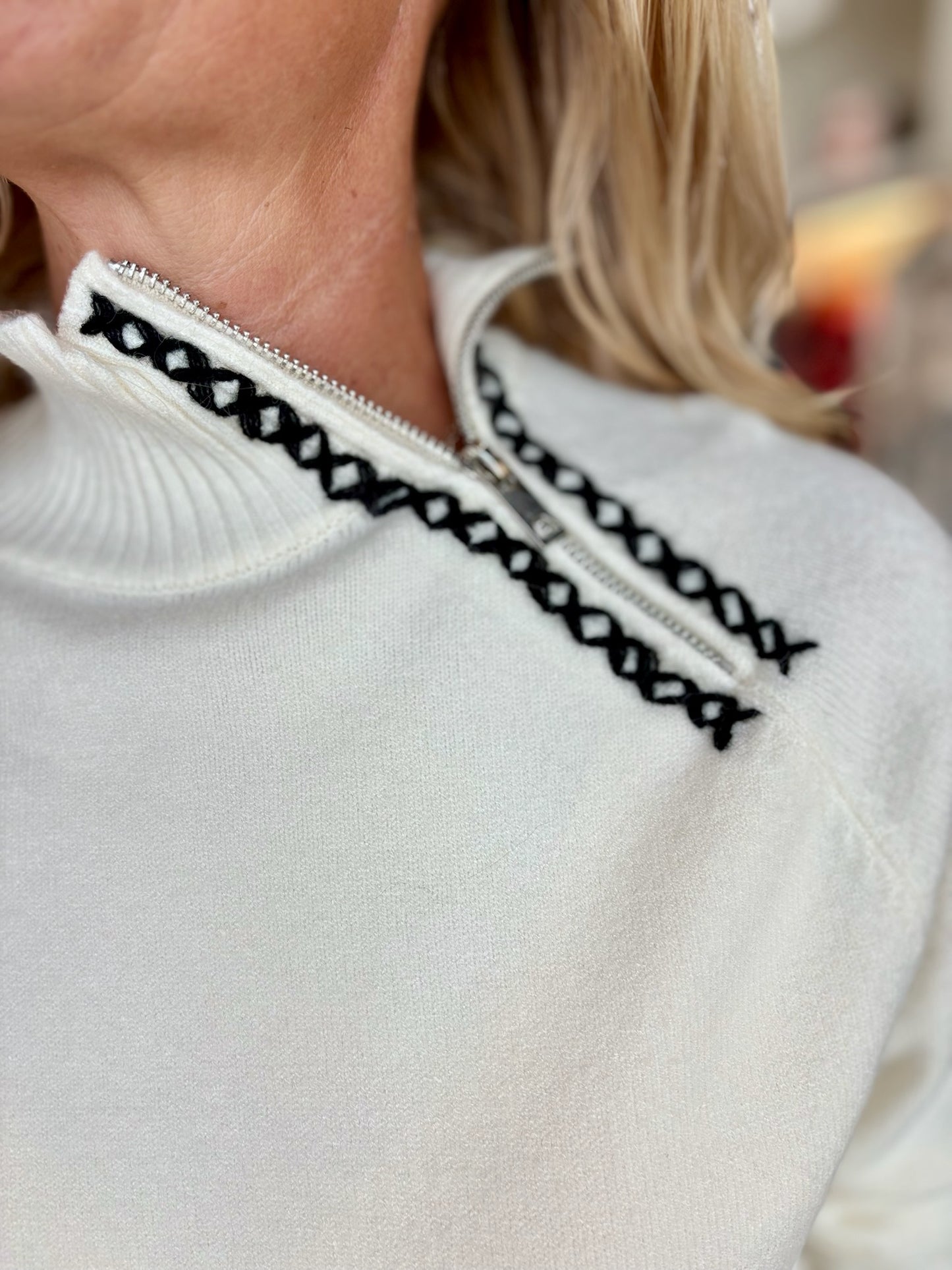 Super Plush Raglan Sweater with Zip Detail and Cross Stitch Heart on the Back