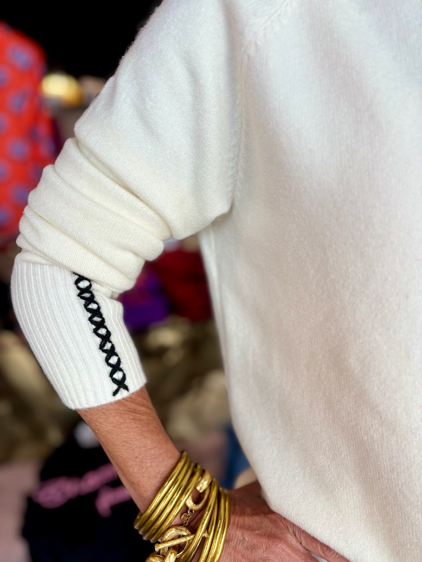 Super Plush Raglan Sweater with Zip Detail and Cross Stitch Heart on the Back