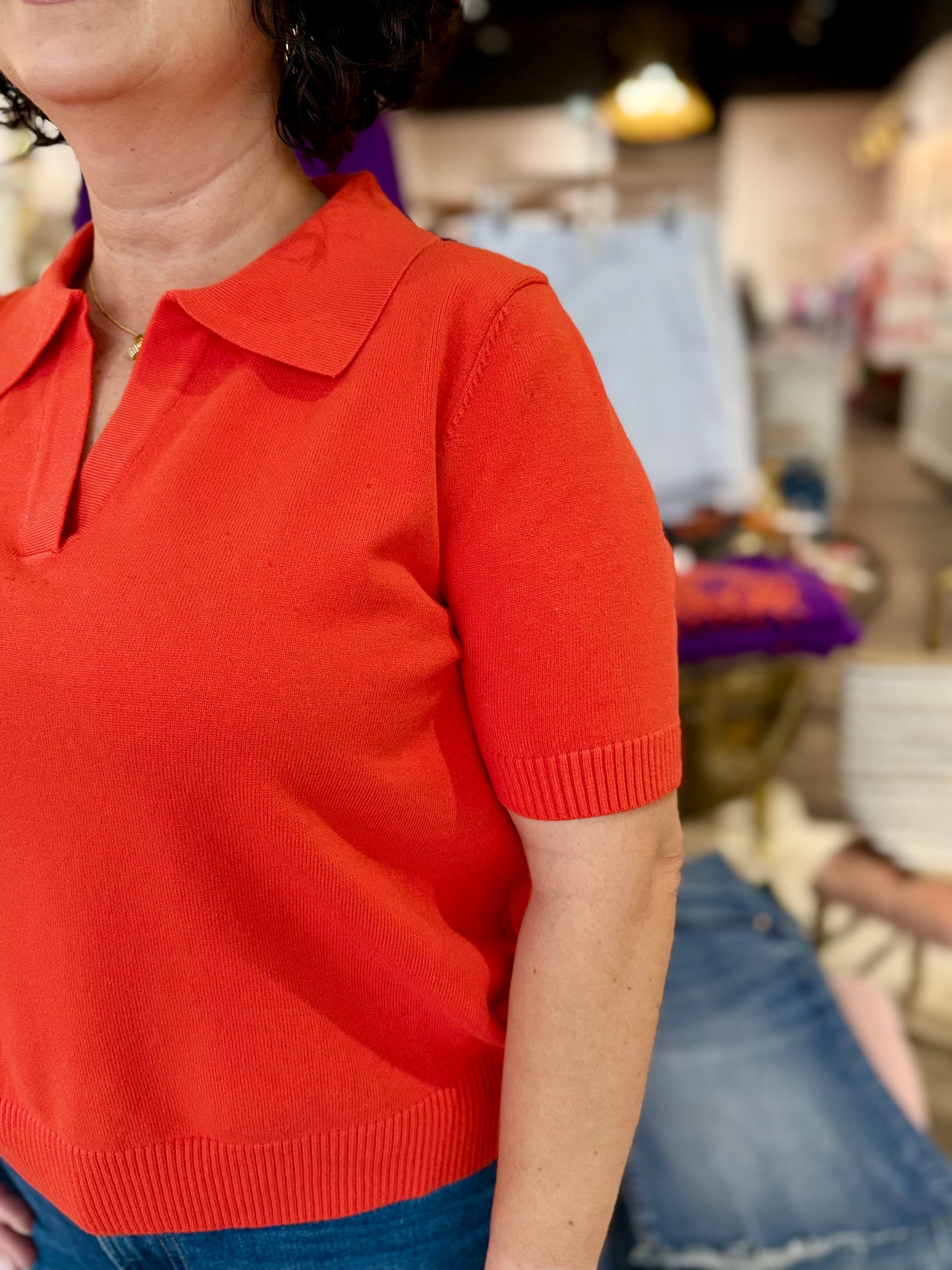 Short Sleeve Collared Top Orange