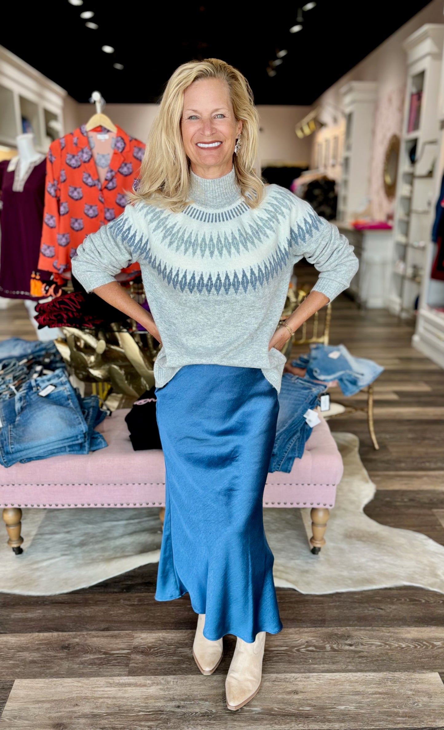 Charlie B Mock Neck Sweater Lt Grey