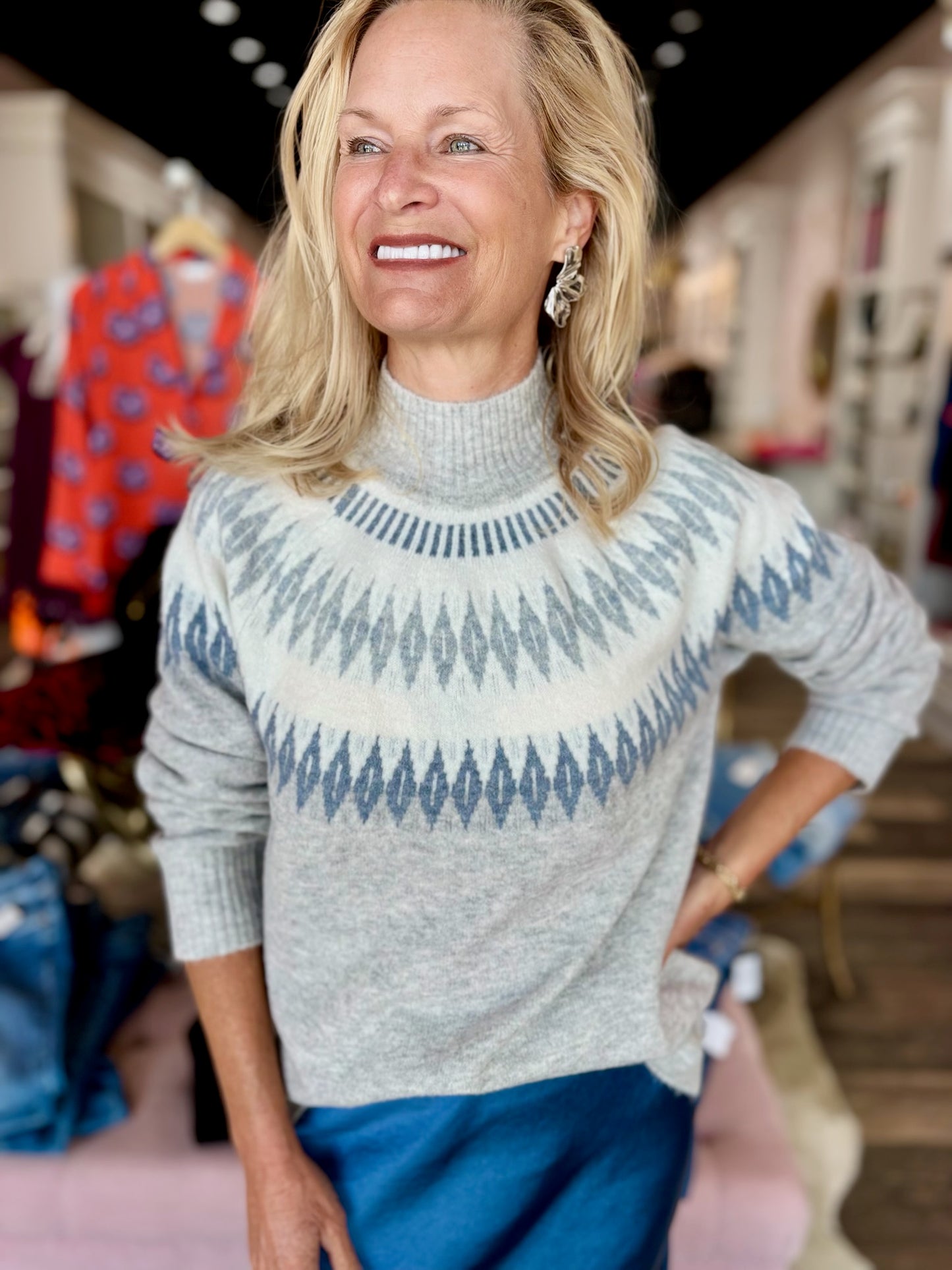 Charlie B Mock Neck Sweater Lt Grey