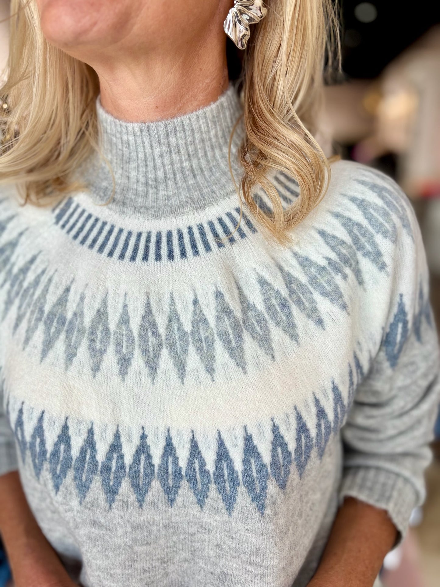 Charlie B Mock Neck Sweater Lt Grey