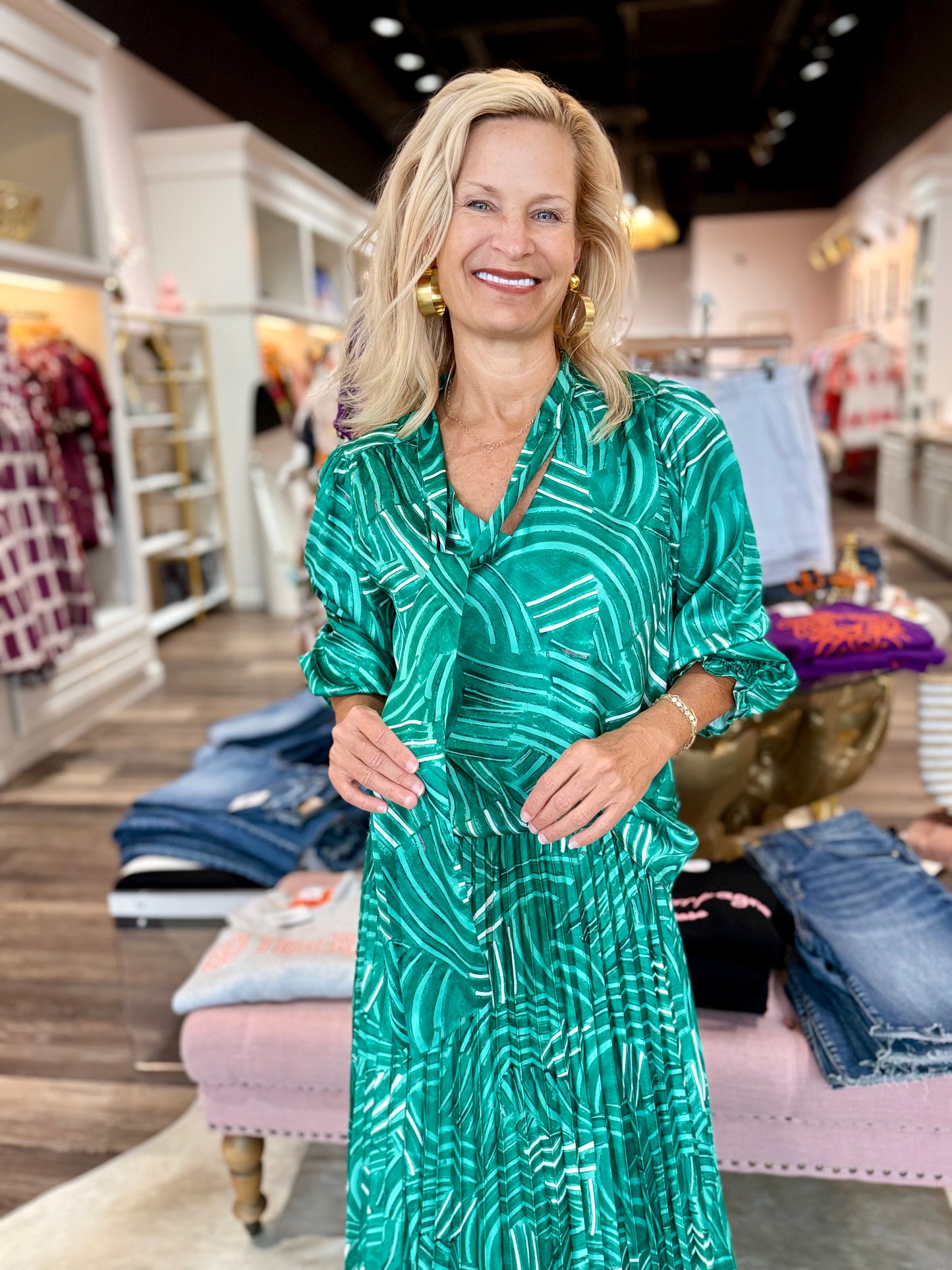 Jade Tie Blouse Green Pathways