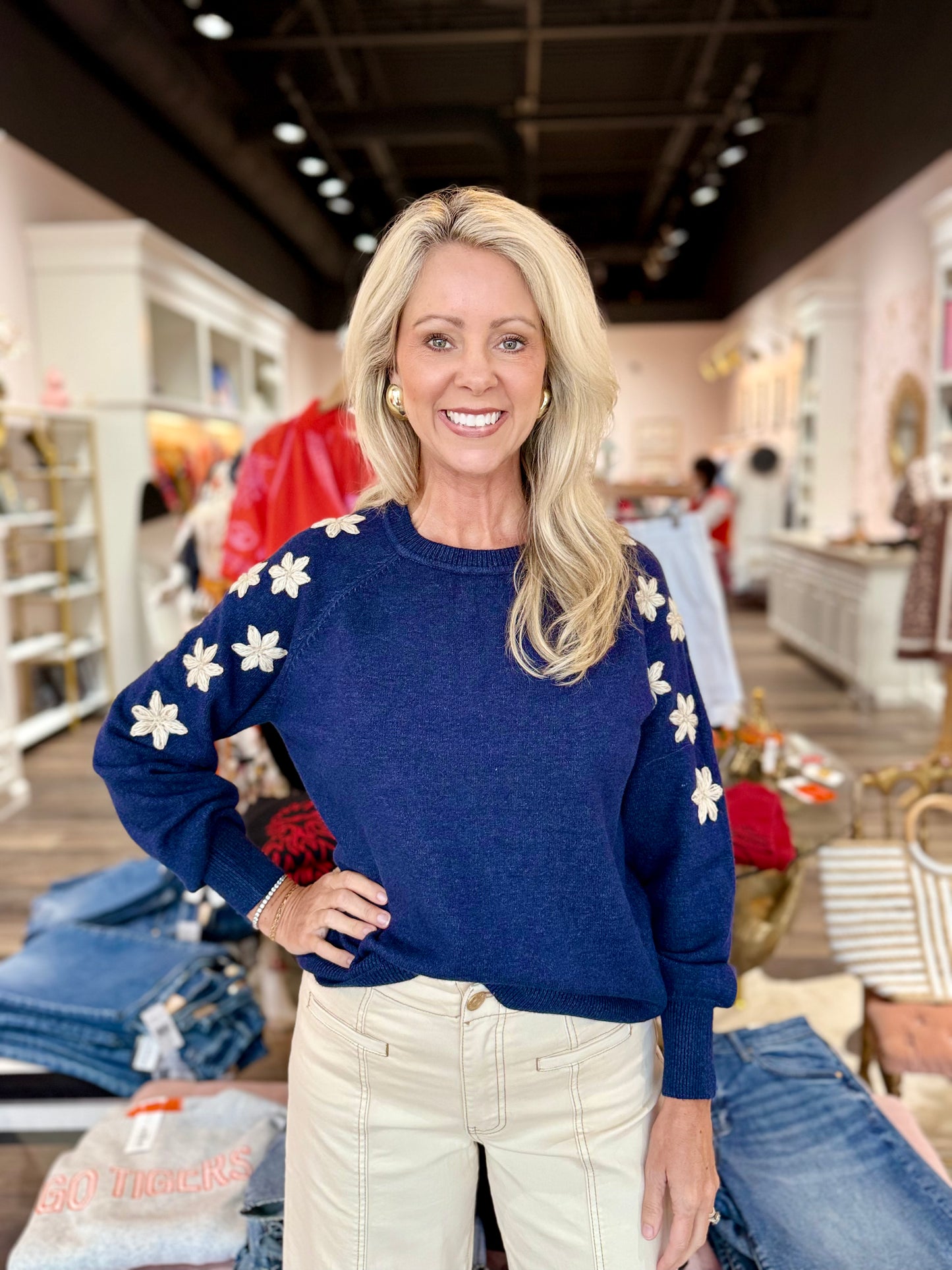 Charlie B Embroidered Sweater Denim