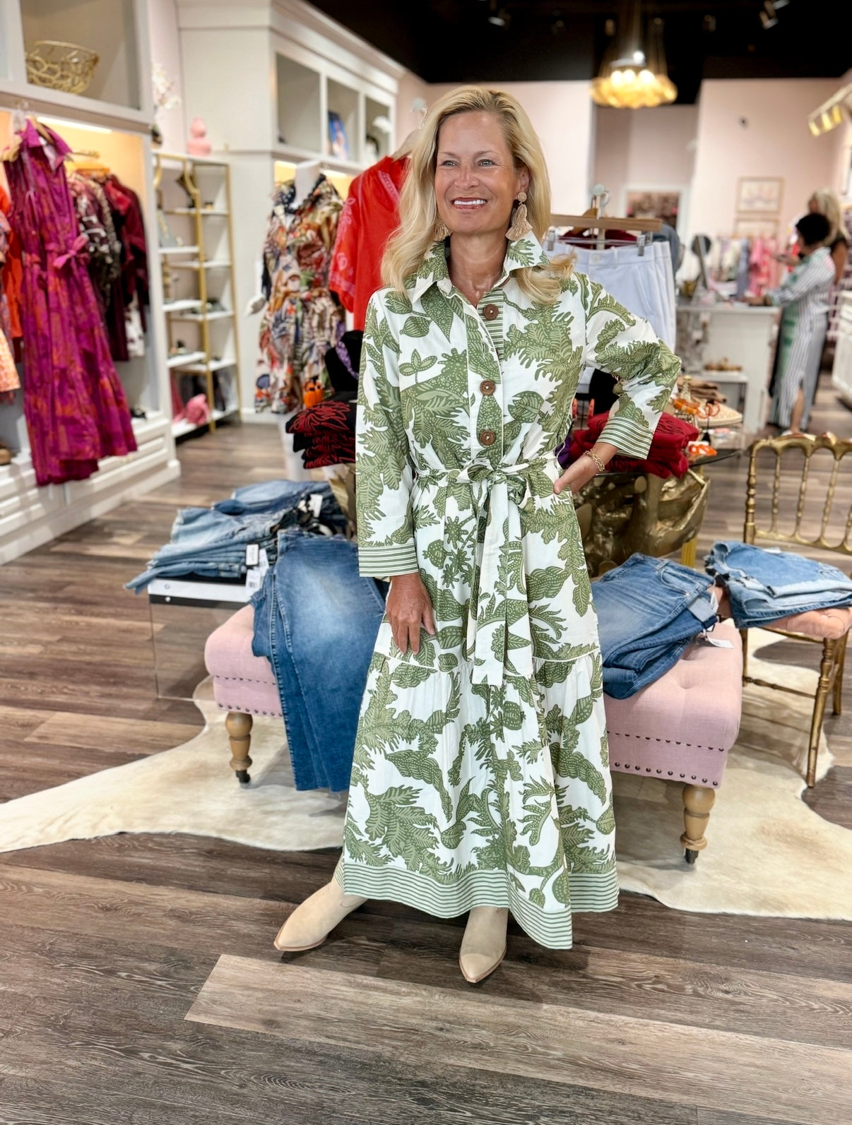 La Plage Town Midi Dress- Bali Floral Pesto