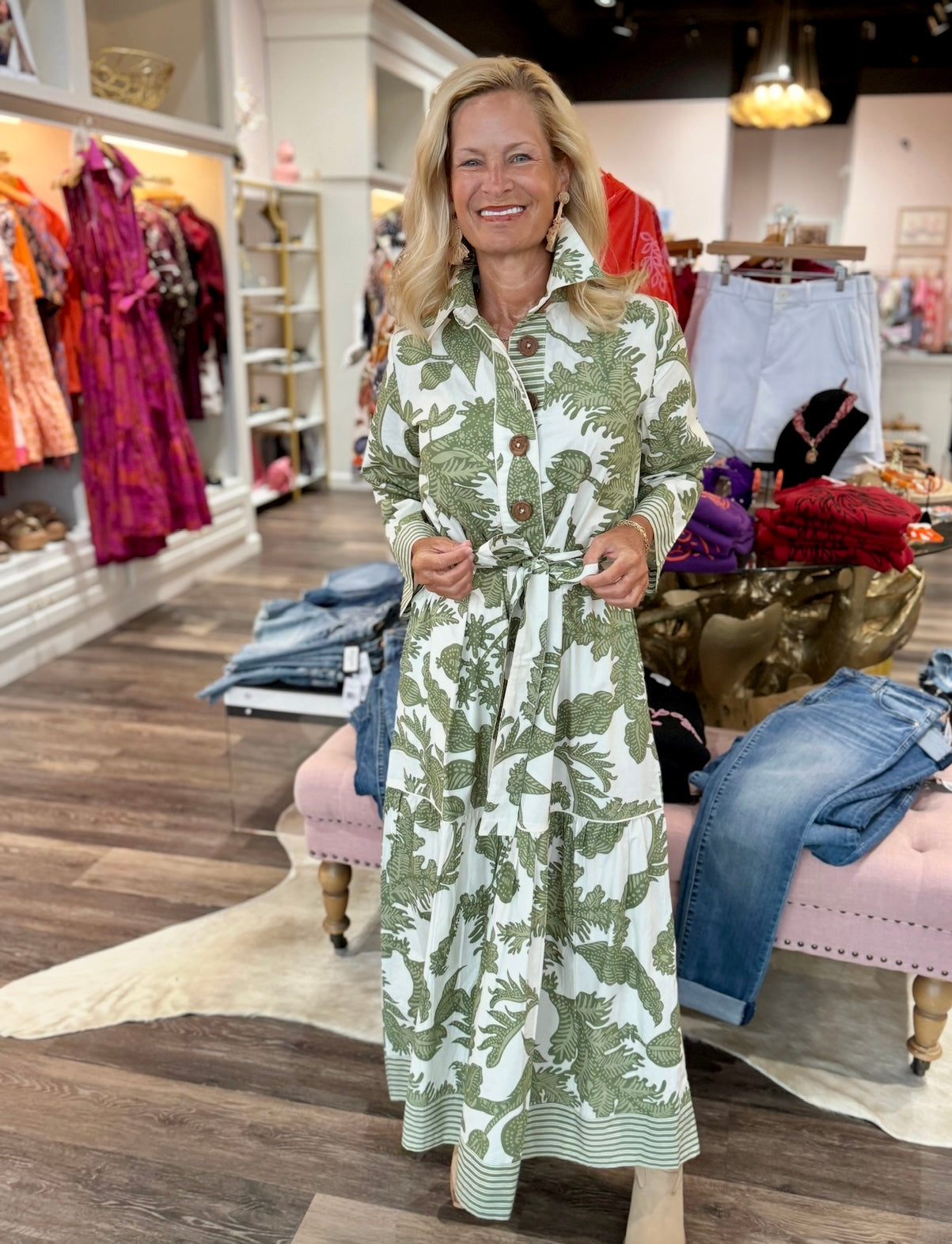 La Plage Town Midi Dress- Bali Floral Pesto