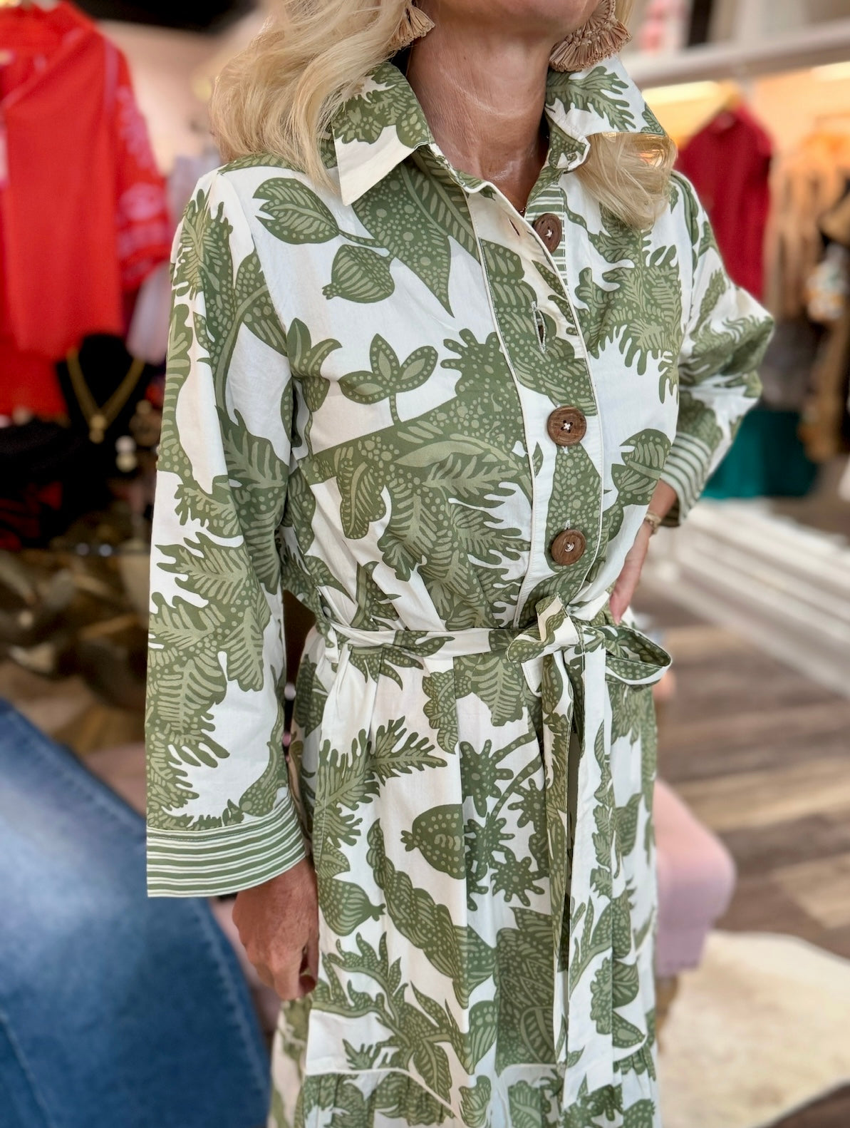 La Plage Town Midi Dress- Bali Floral Pesto