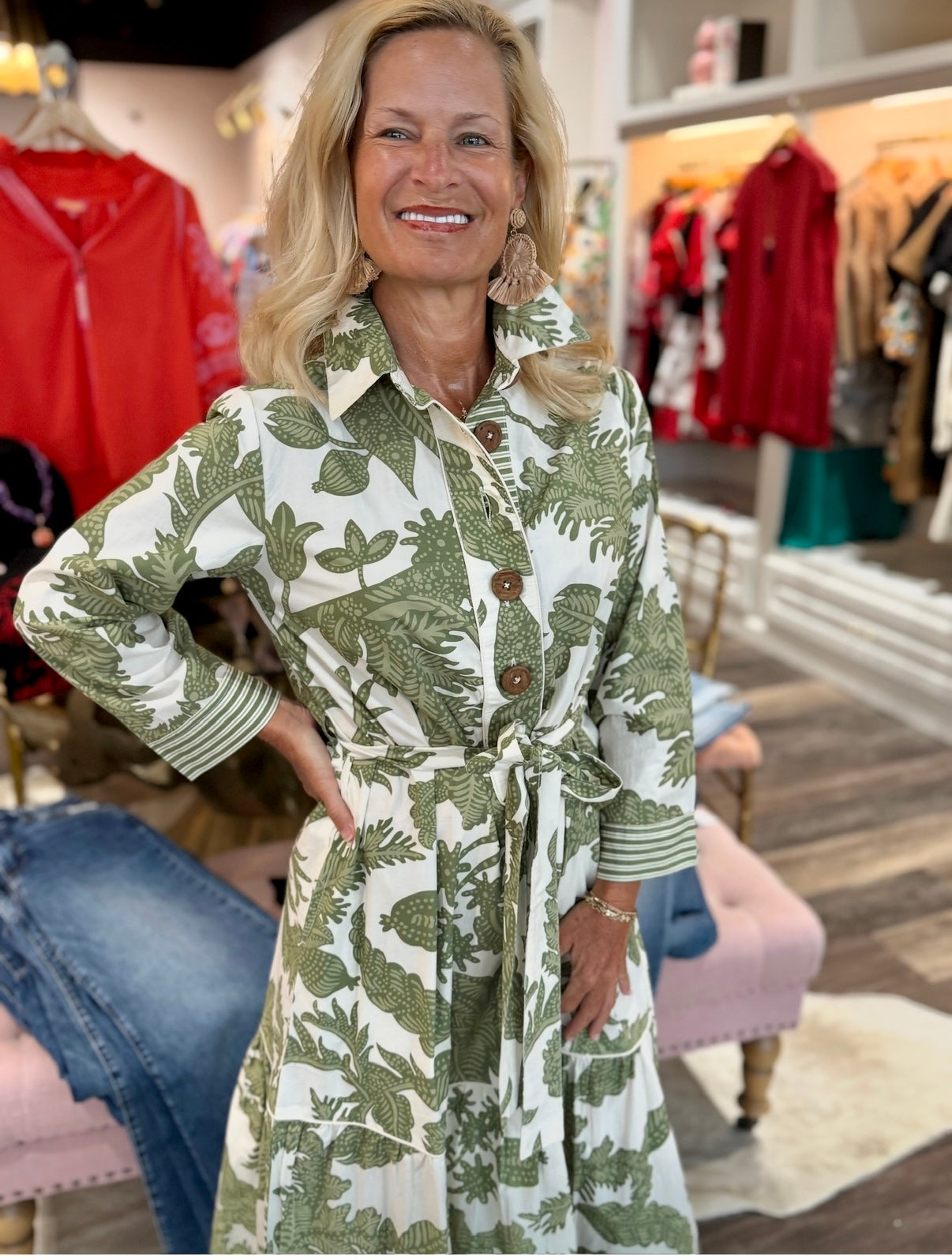 La Plage Town Midi Dress- Bali Floral Pesto