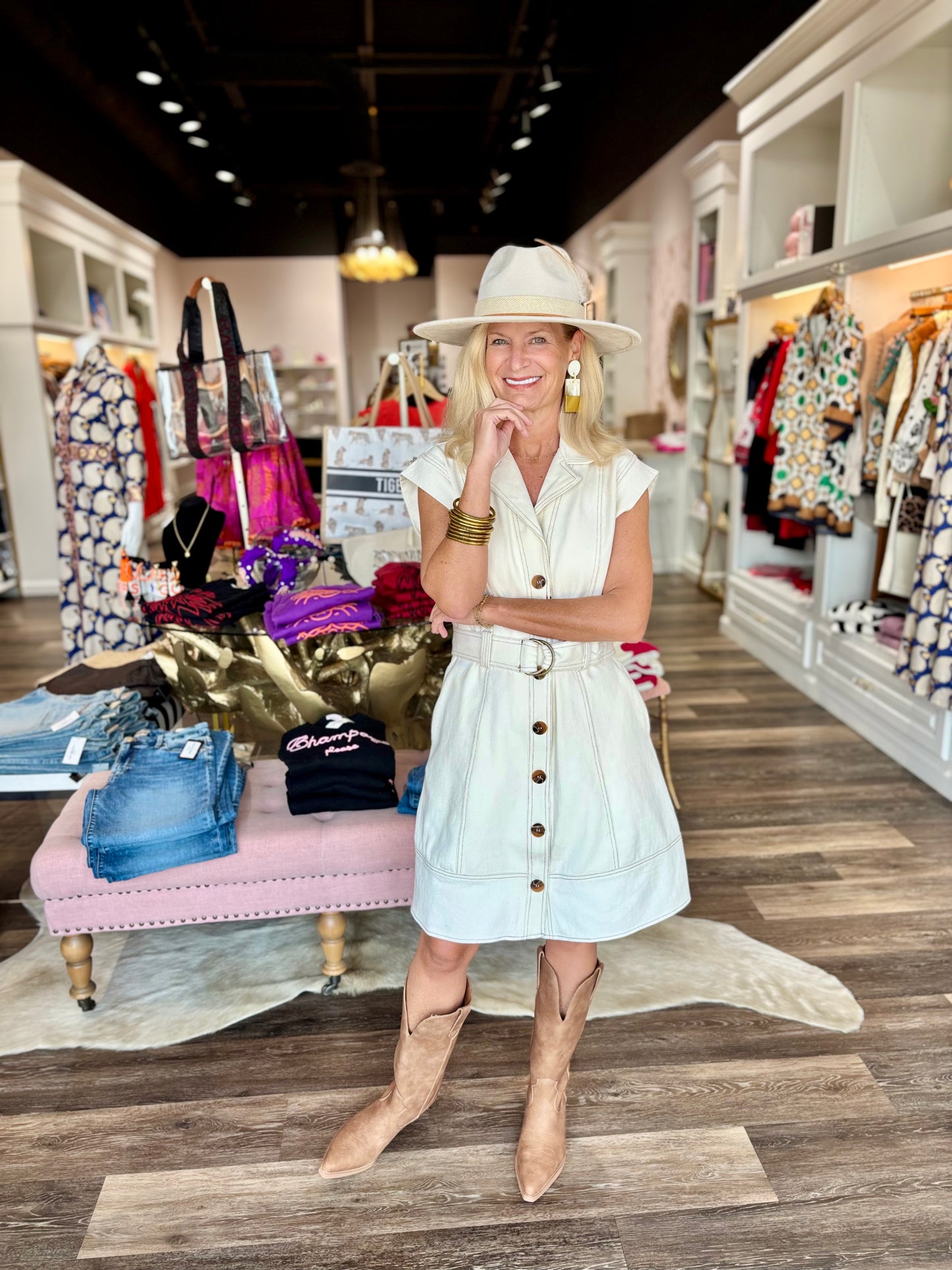 Belted Ecru Denim Dress