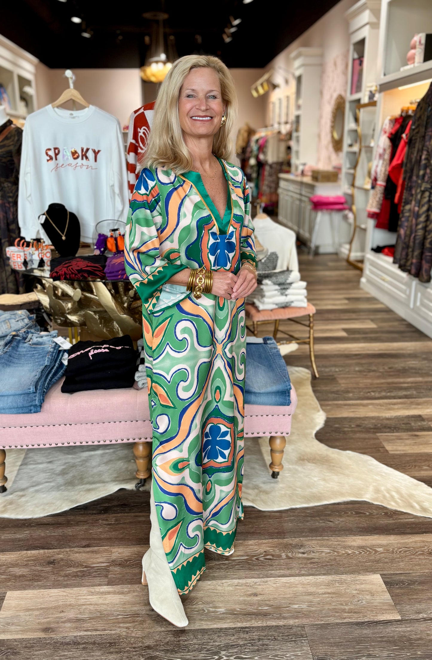 Jade Moroccan Tile Trimmed Maxi