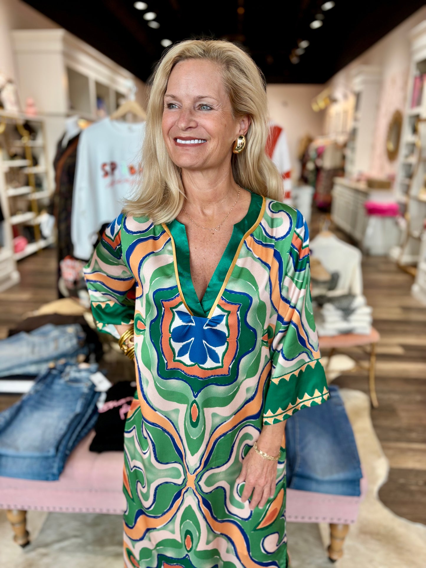 Jade Moroccan Tile Trimmed Maxi