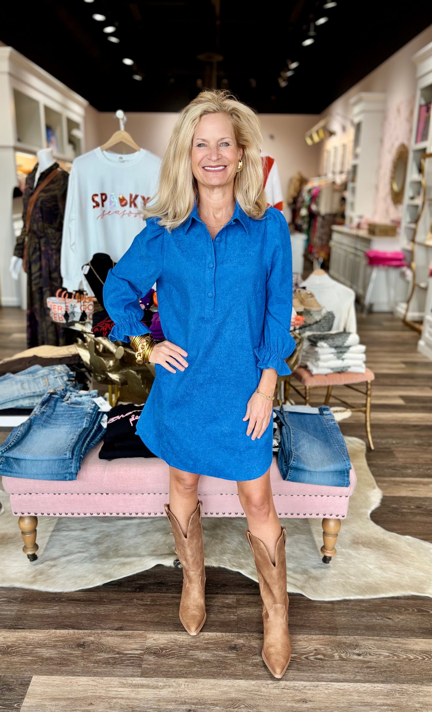 Joy Joy Placket Collar Dress Royal