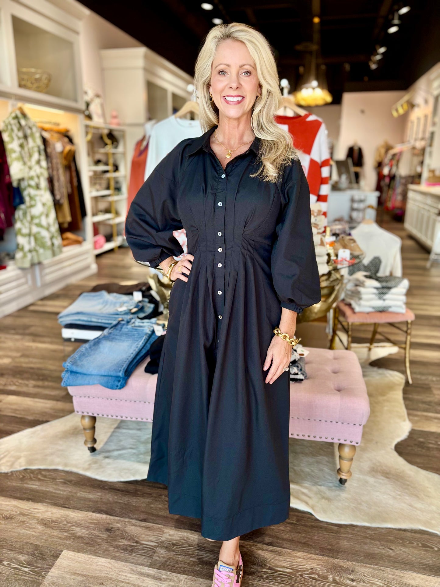 Black Darted Midi