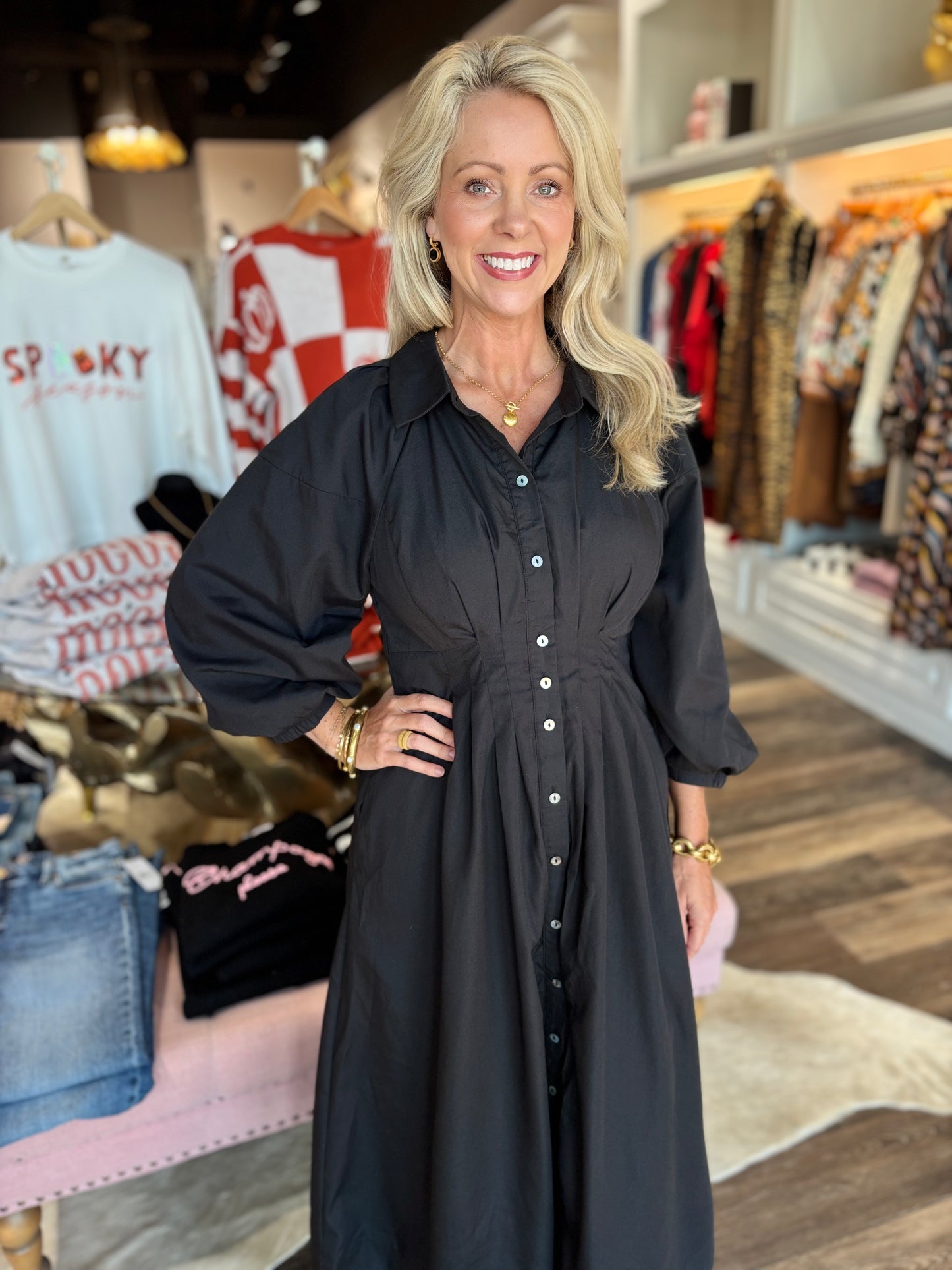 Black Darted Midi