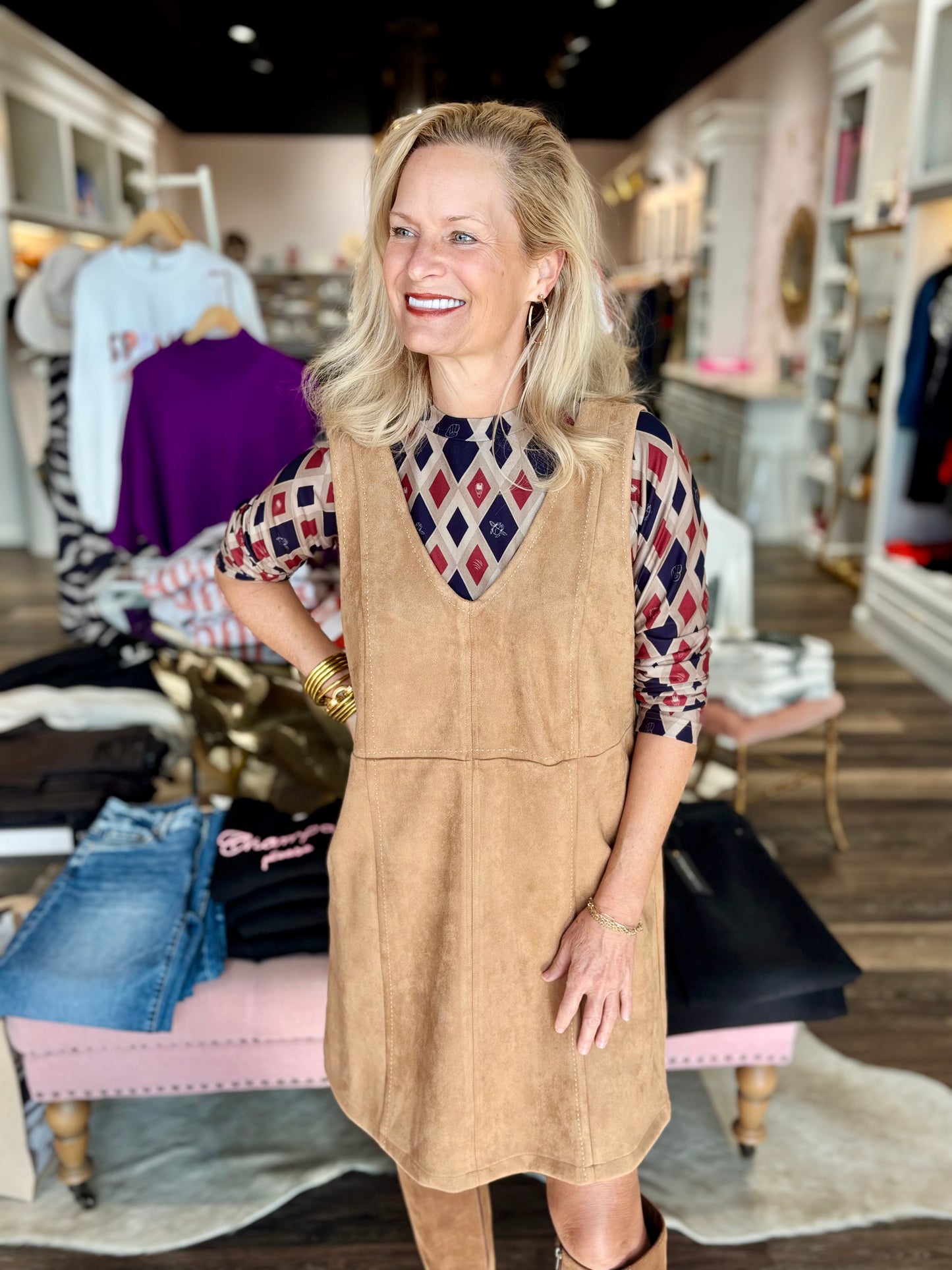 Suede Shift Dress Latte
