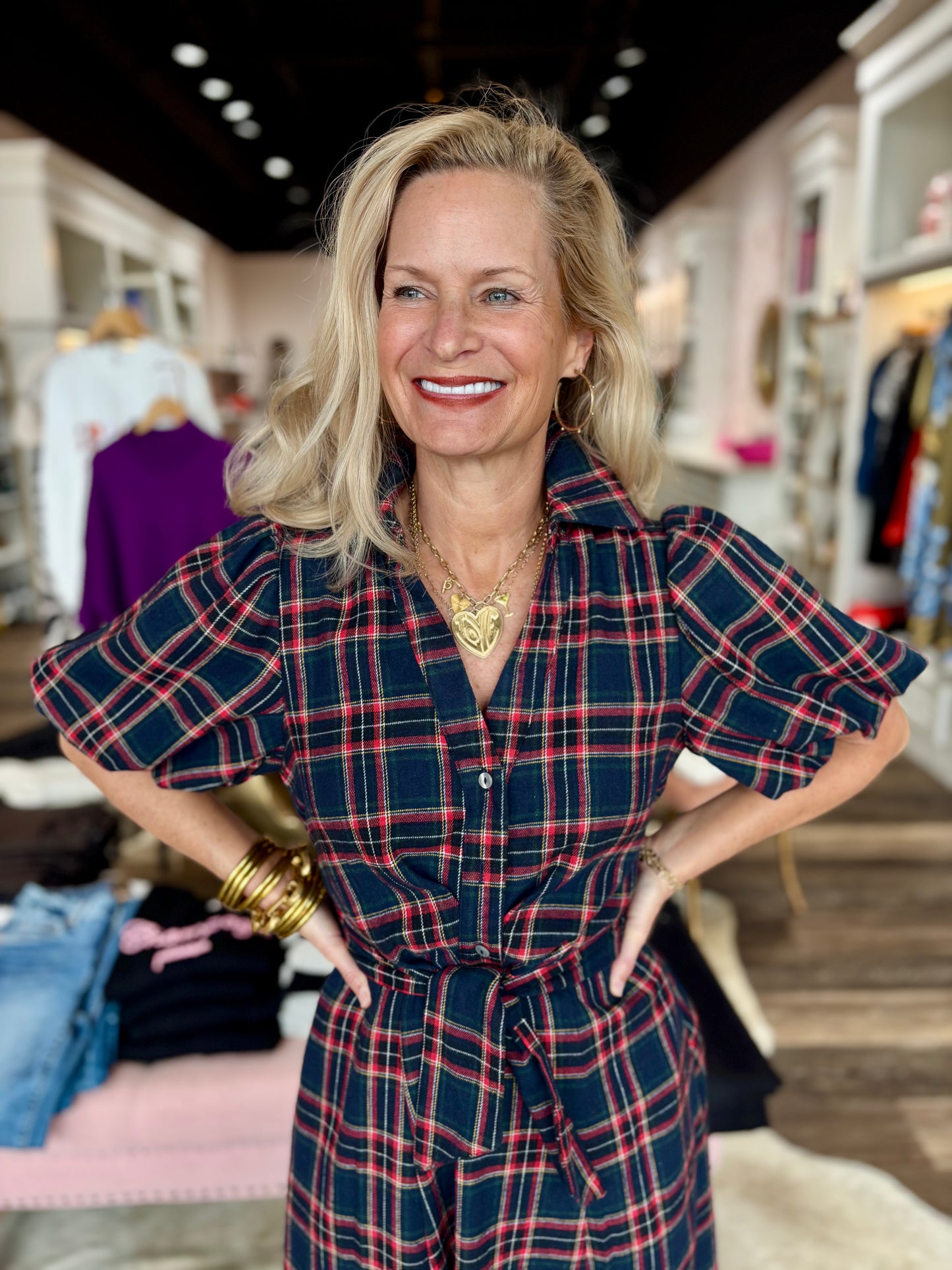 Plaid Maxi Dress Navy