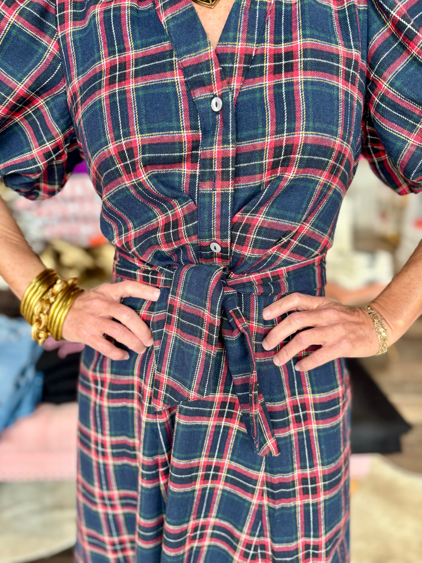 Plaid Maxi Dress Navy