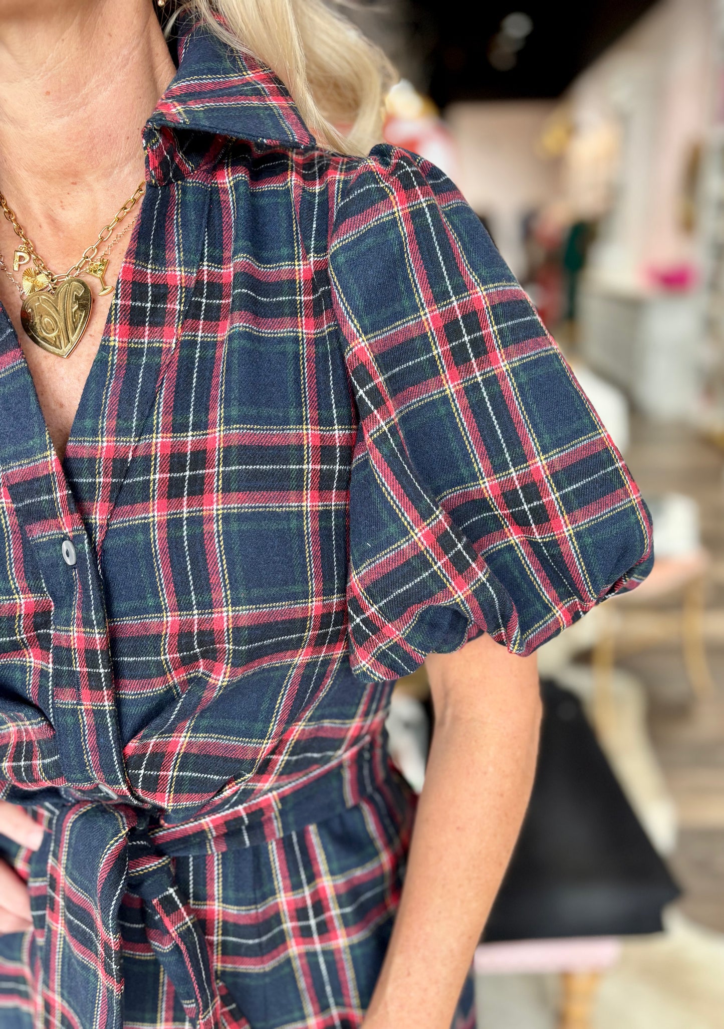Plaid Maxi Dress Navy