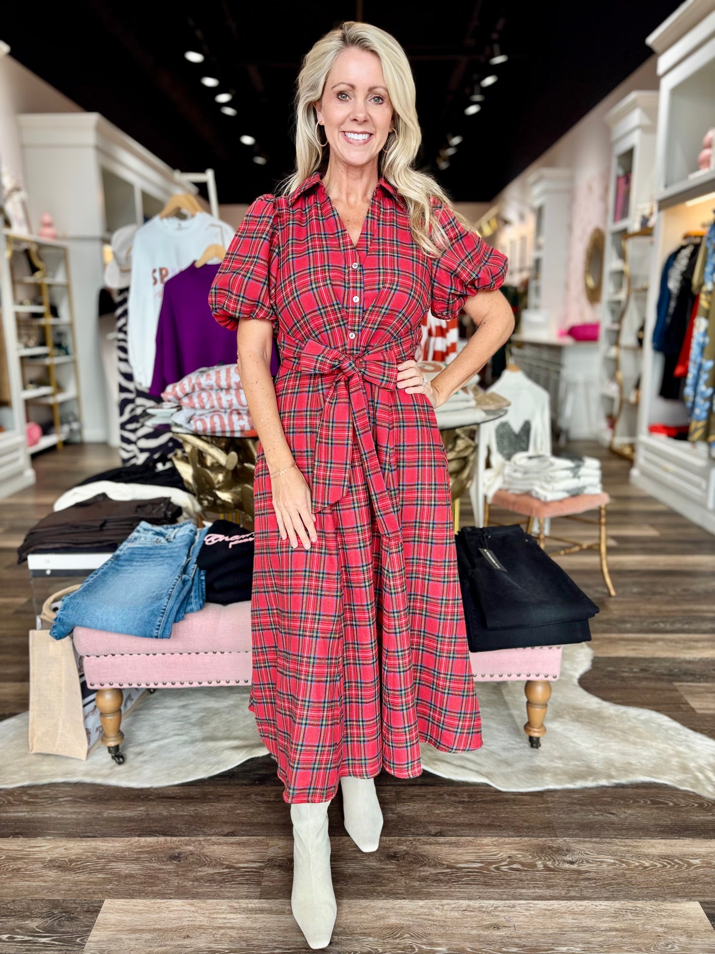 Plaid Maxi Dress Red