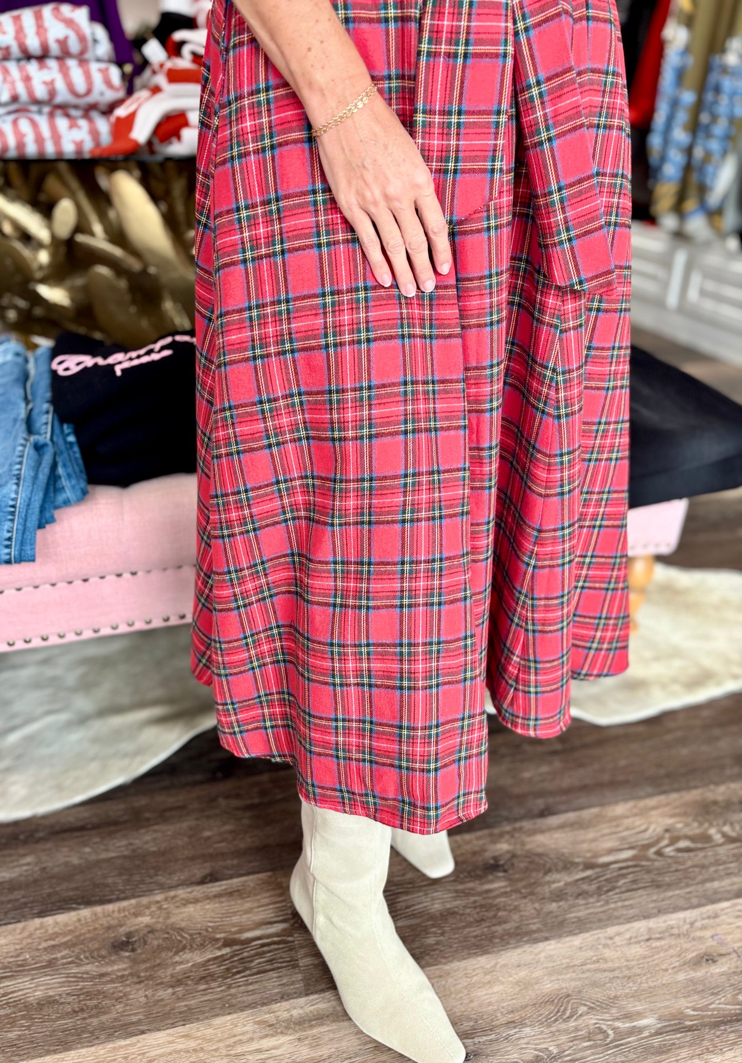Plaid Maxi Dress Red