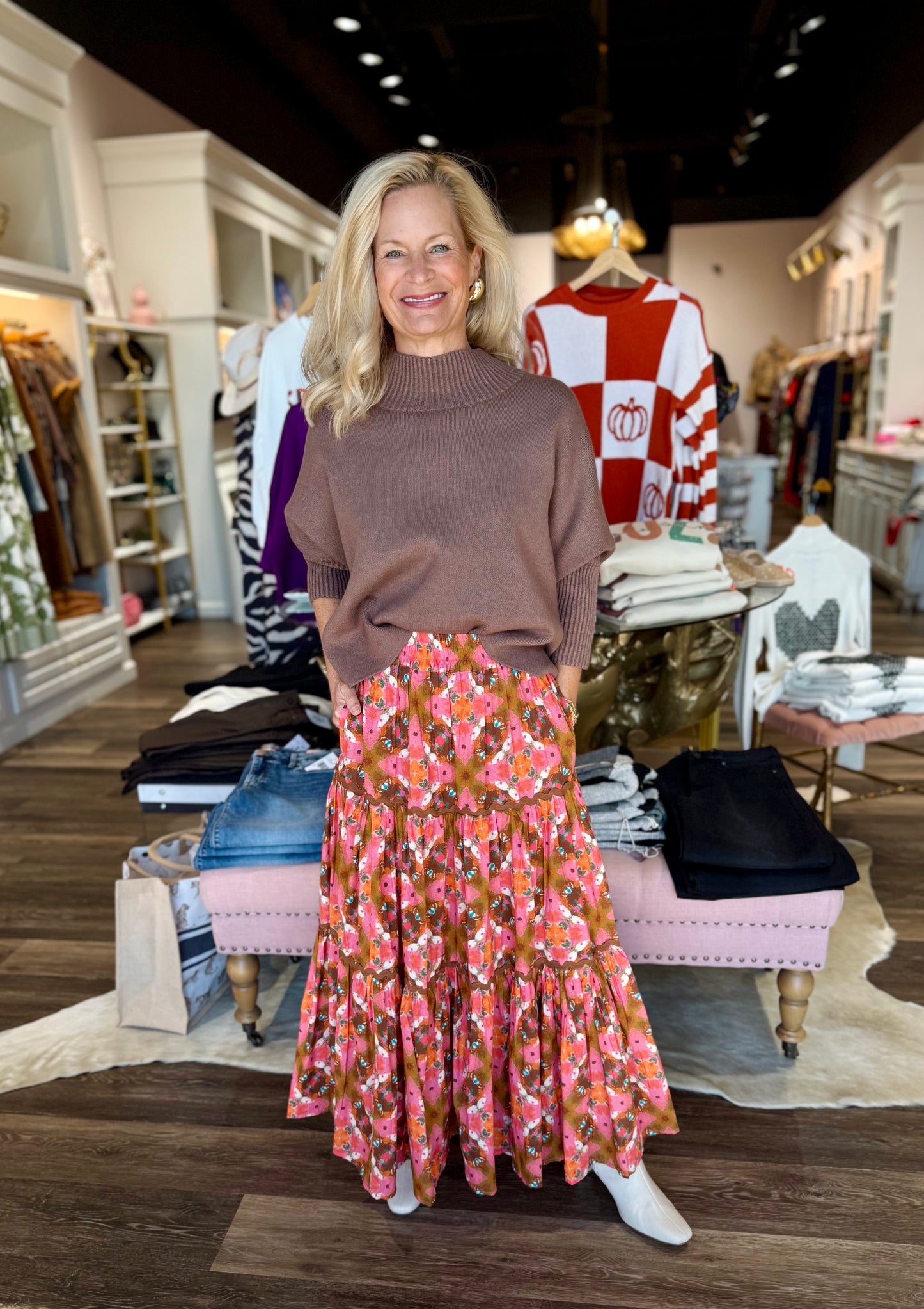 Brooks Avenue Jess Tiered Maxi Skirt Farmhouse Pink